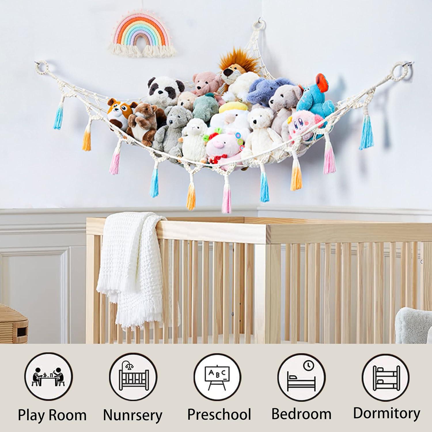 Hamaca Colgante de Macramé Yewiwin para Almacenamiento de Juguetes Beige