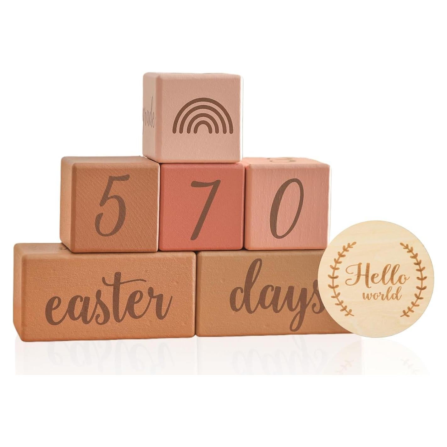 Juego de bloques de hitos mensuales para bebés - Rosa - 6 piezas