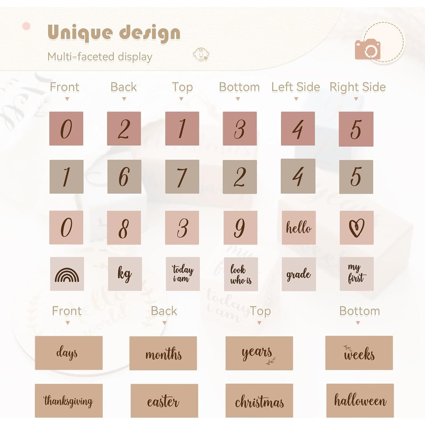 Juego de bloques de hitos mensuales para bebés - Rosa - 6 piezas