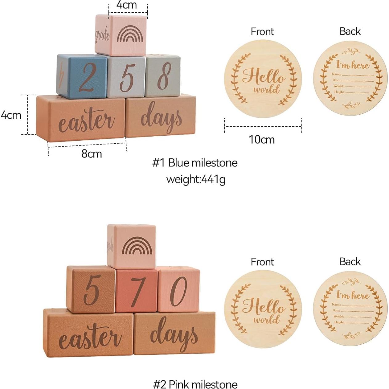 Juego de bloques de hitos mensuales para bebés - Rosa - 6 piezas