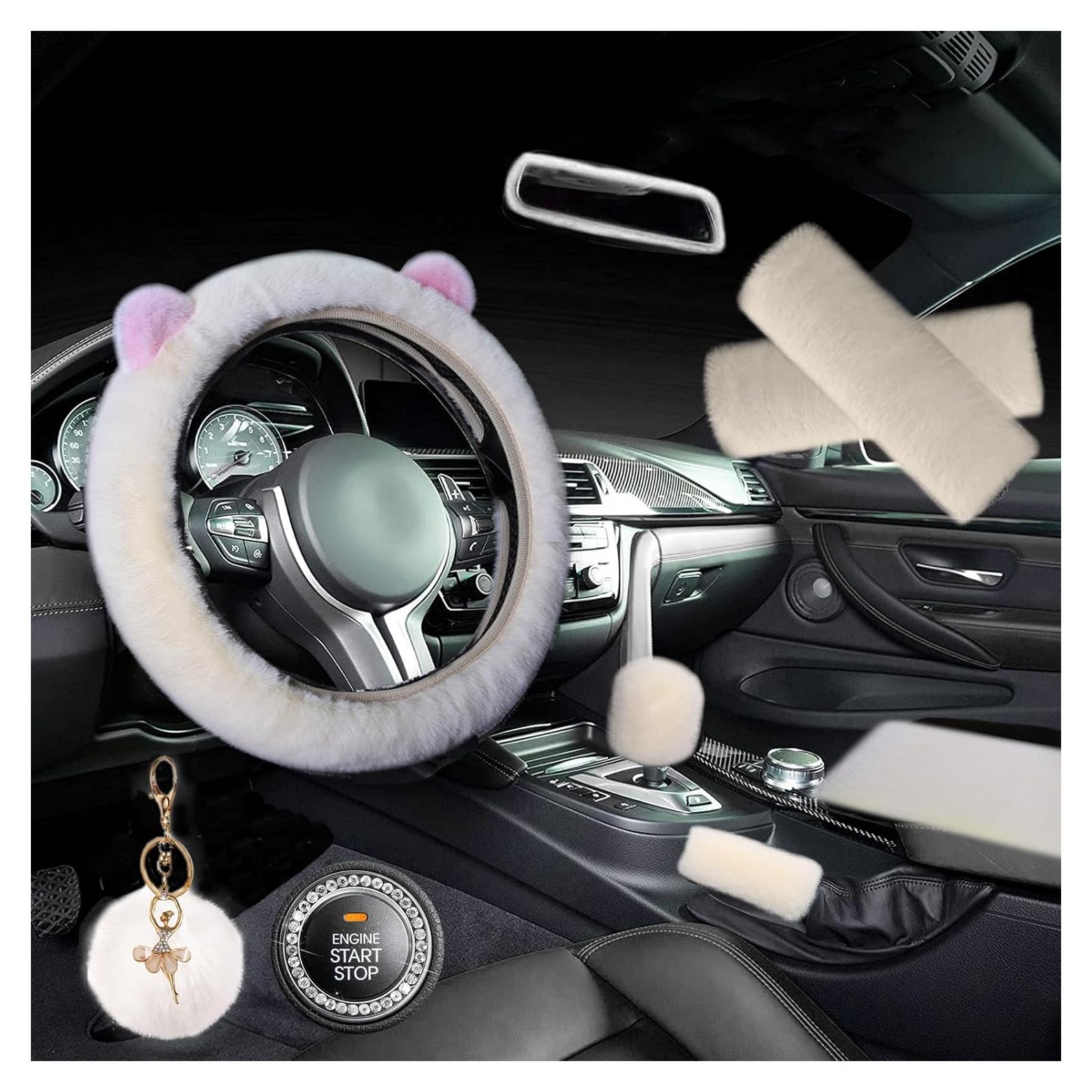 ZYNQACC 9 Accesorios de Auto Kawaii con Funda de Volante 38 cm