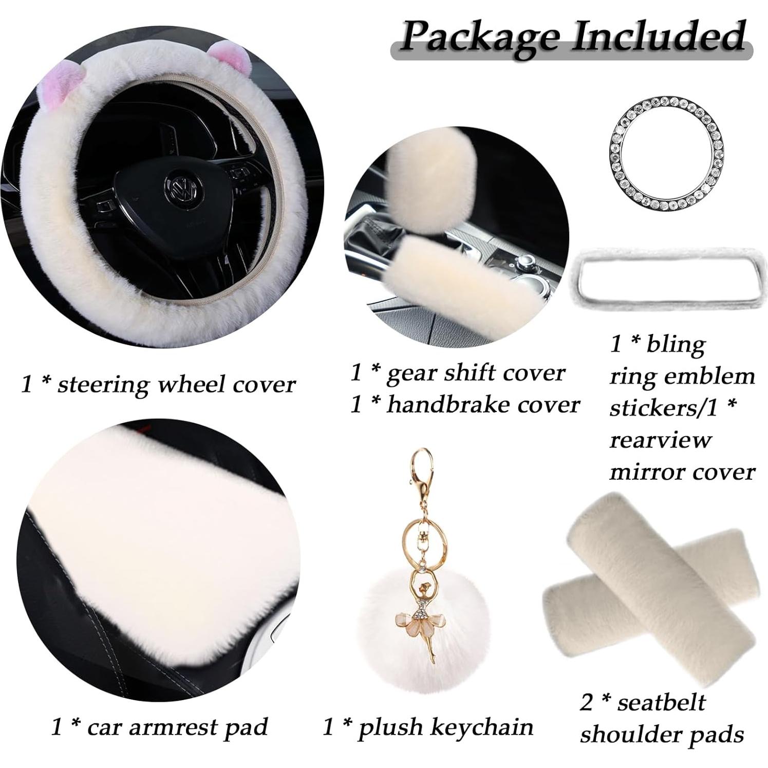 ZYNQACC 9 Accesorios de Auto Kawaii con Funda de Volante 38 cm