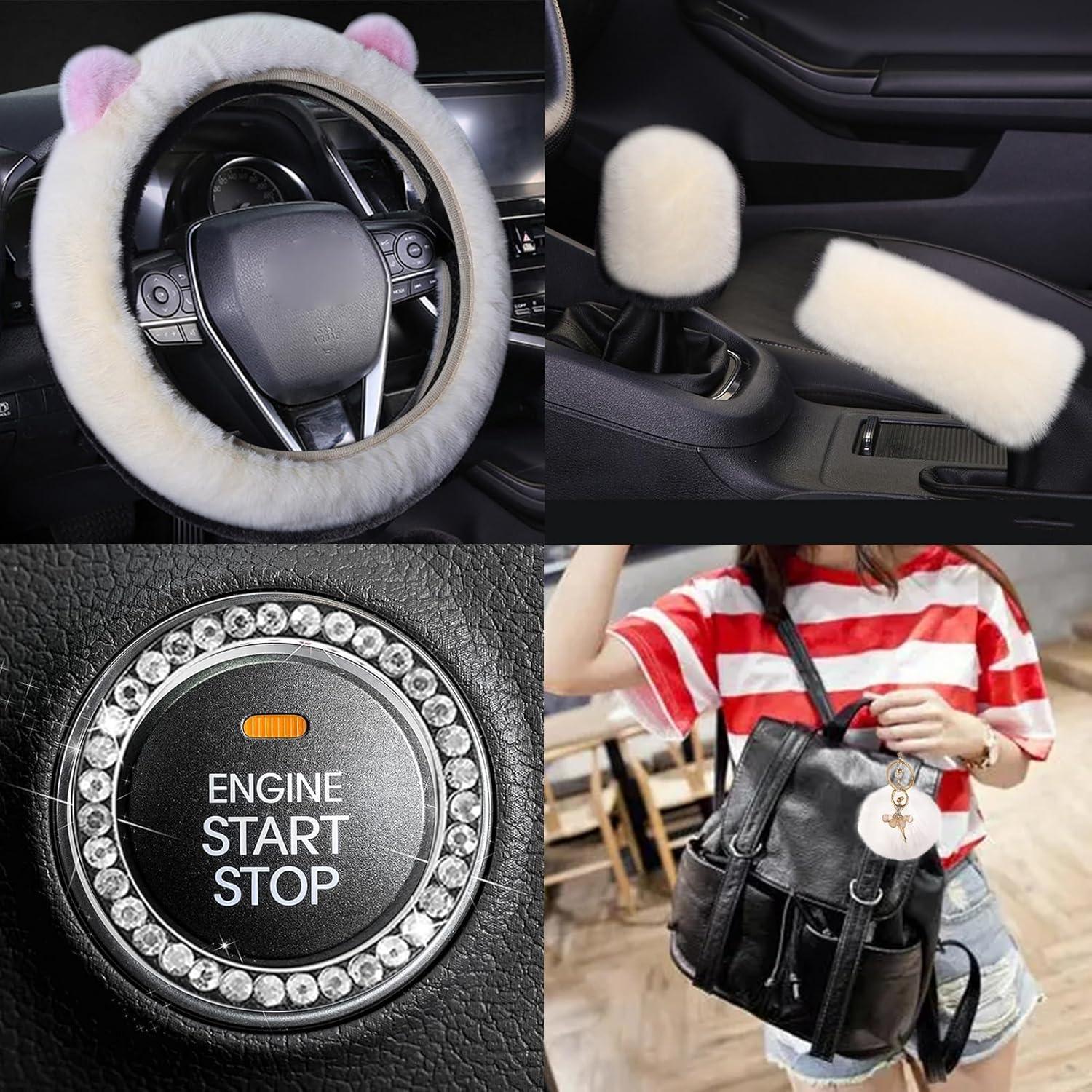 ZYNQACC 9 Accesorios de Auto Kawaii con Funda de Volante 38 cm
