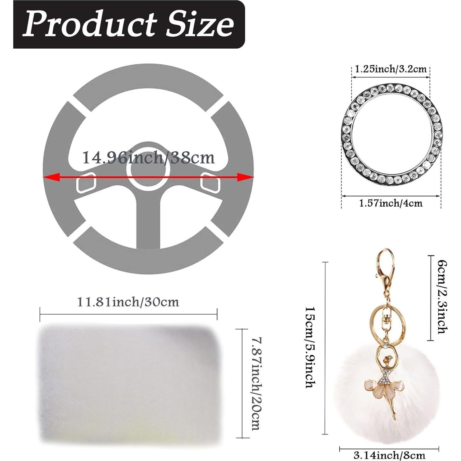 ZYNQACC 9 Accesorios de Auto Kawaii con Funda de Volante 38 cm