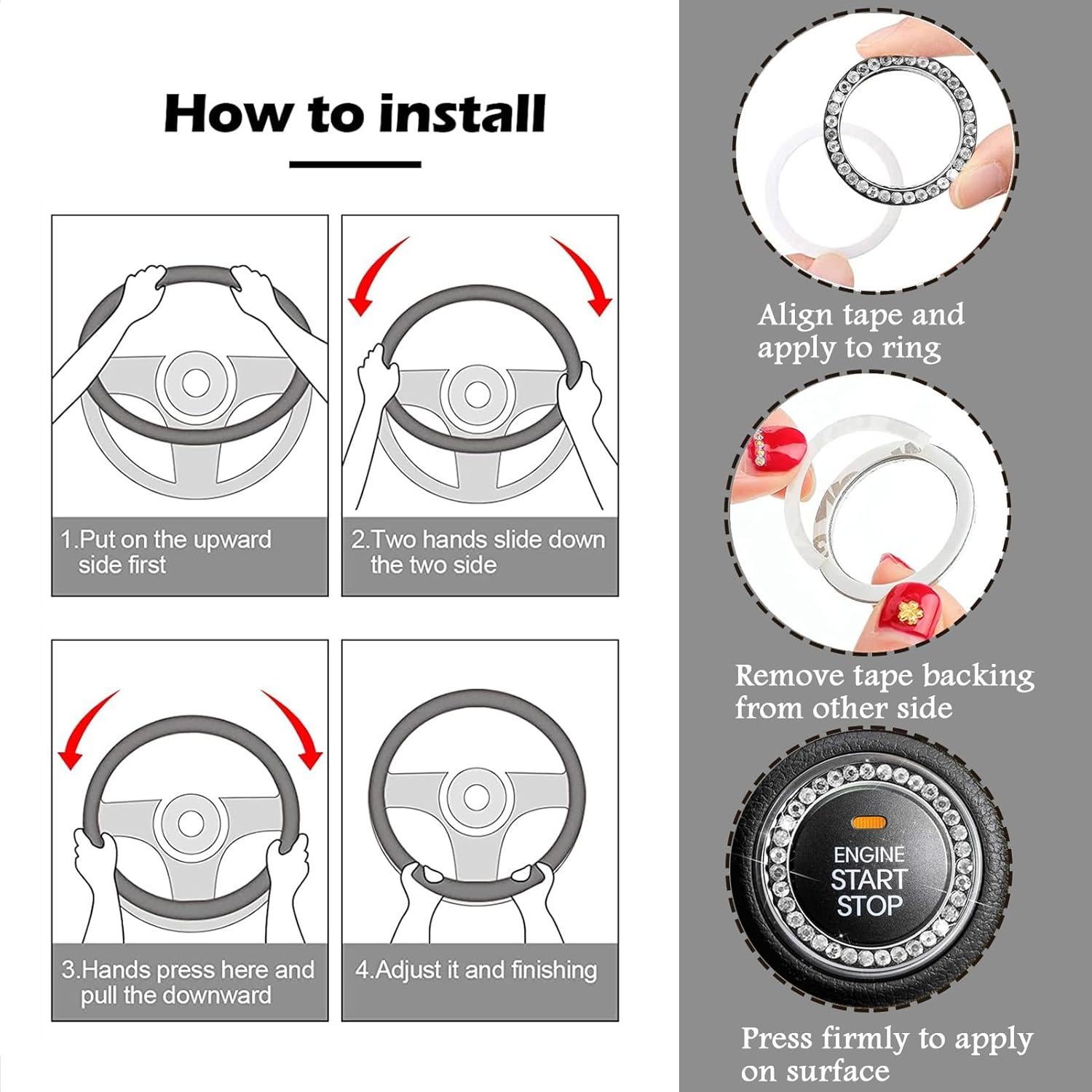 ZYNQACC 9 Accesorios de Auto Kawaii con Funda de Volante 38 cm