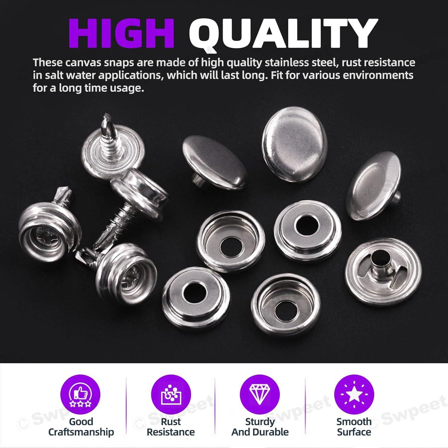 Kit de Botones a Presión Swpeet 62Pcs Acero Inoxidable Marino