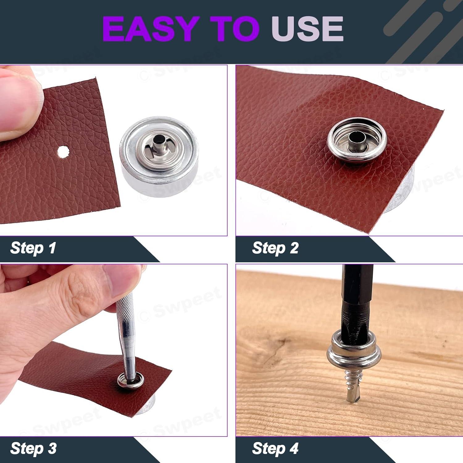 Kit de Botones a Presión Swpeet 62Pcs Acero Inoxidable Marino