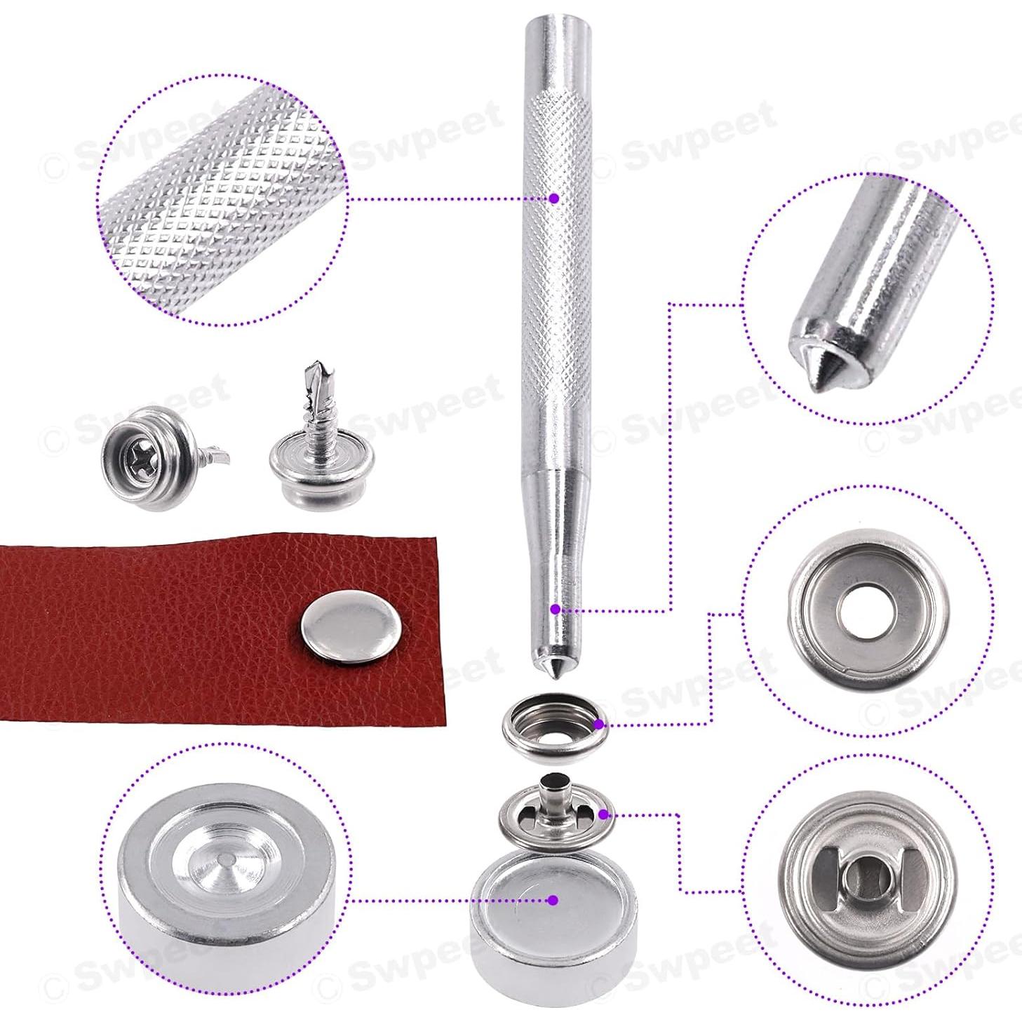 Kit de Botones a Presión Swpeet 62Pcs Acero Inoxidable Marino