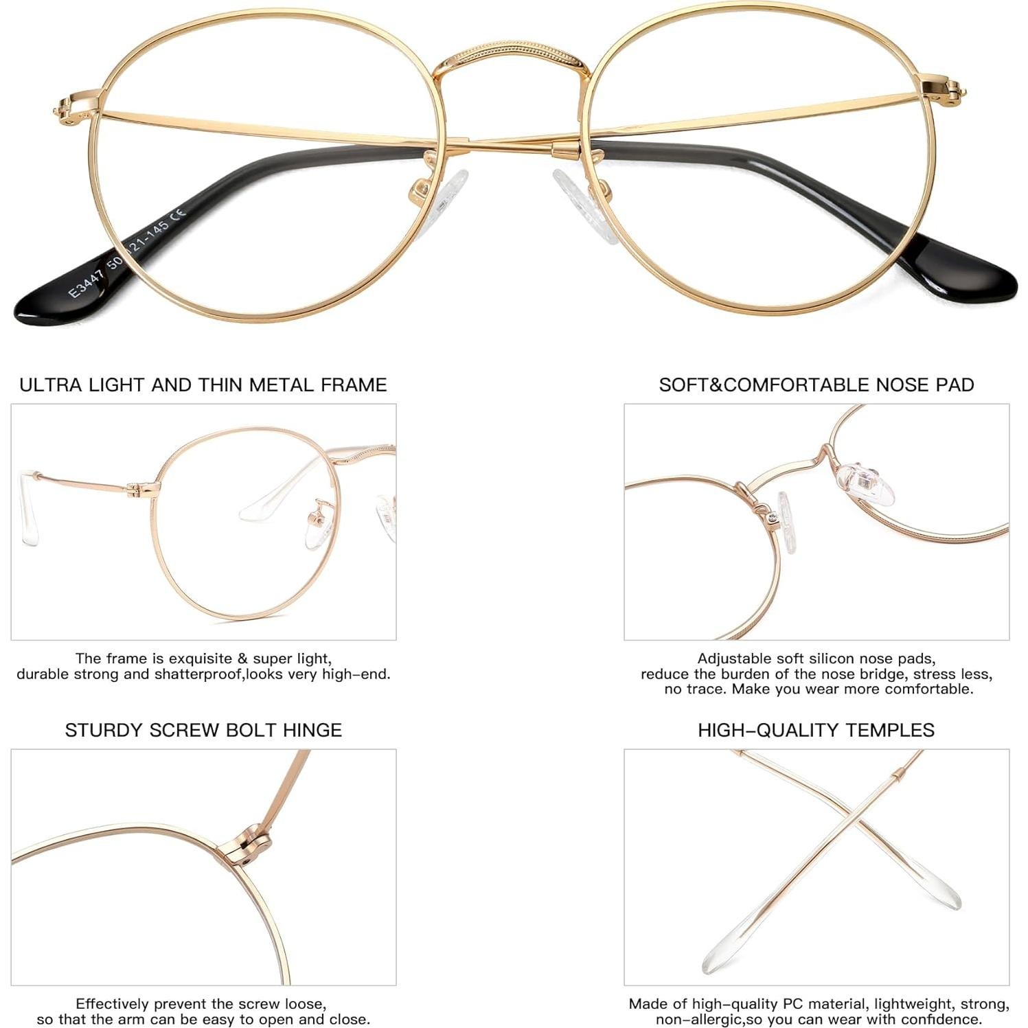 Gafas Pro Acme Clásicas Redondas Metal Dorado Lentes Claros