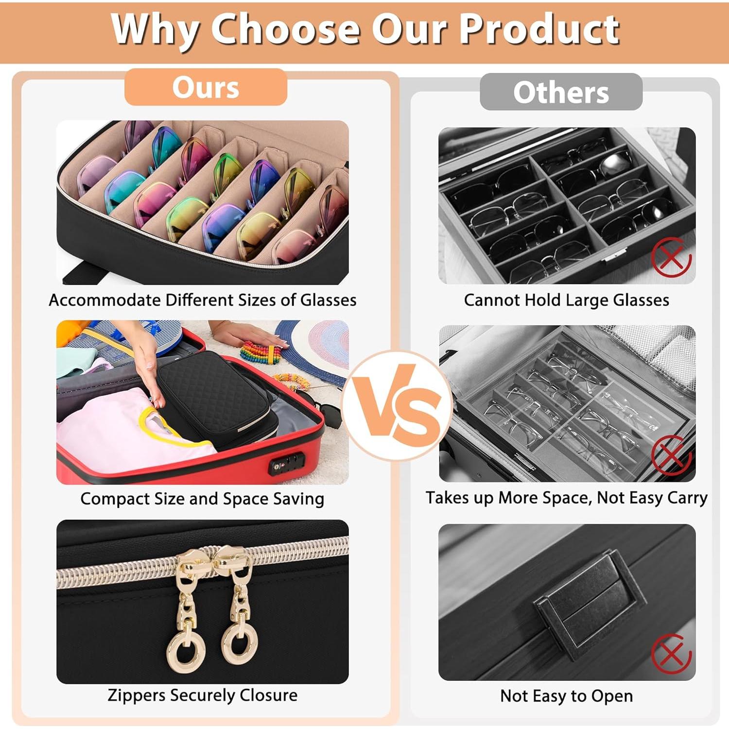 Organizador de Gafas de Sol Teamoy Negro, Bolsa de Viaje Ajustable