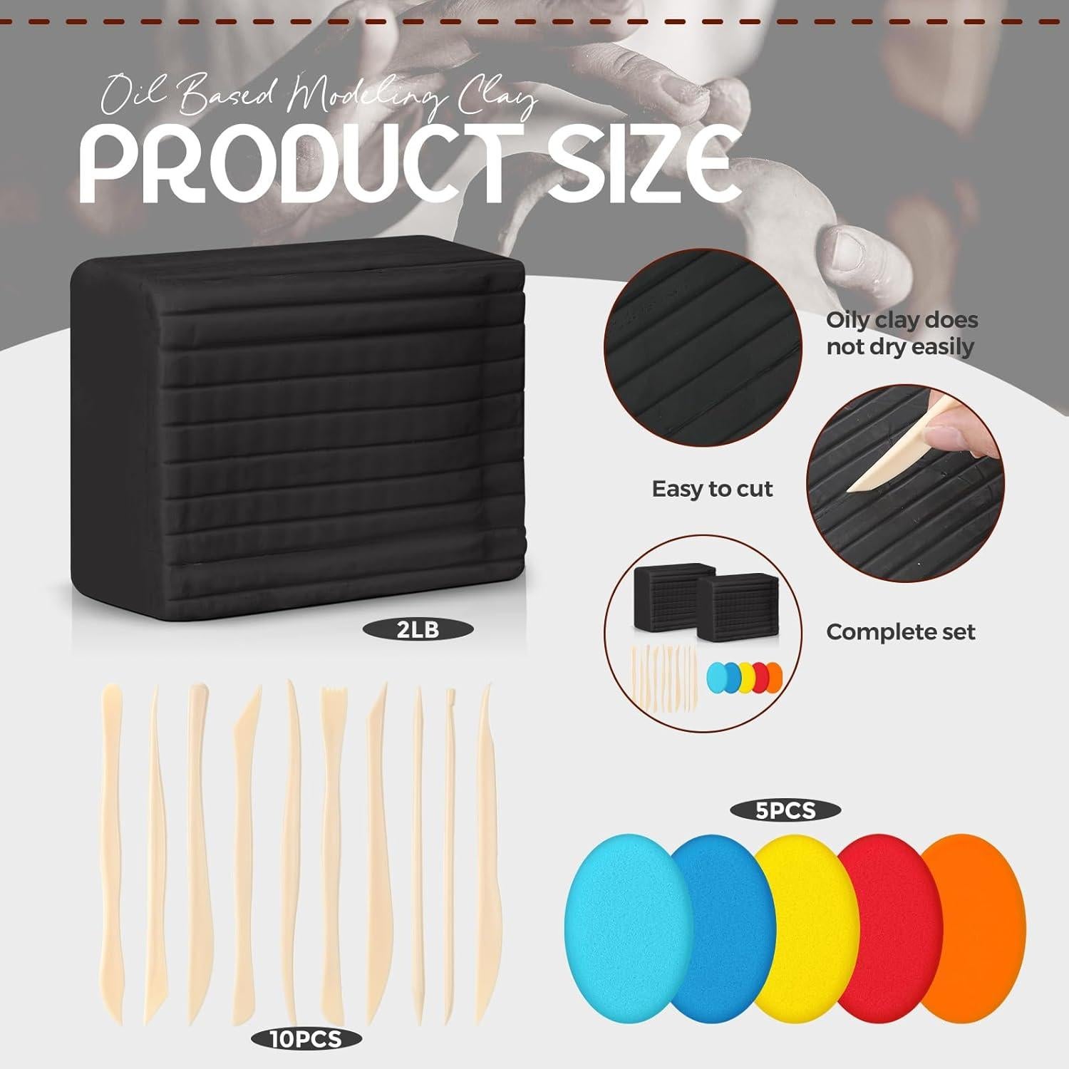 Kit de Arcilla de Modelado Feifeiya 2x900g Negro + Herramientas