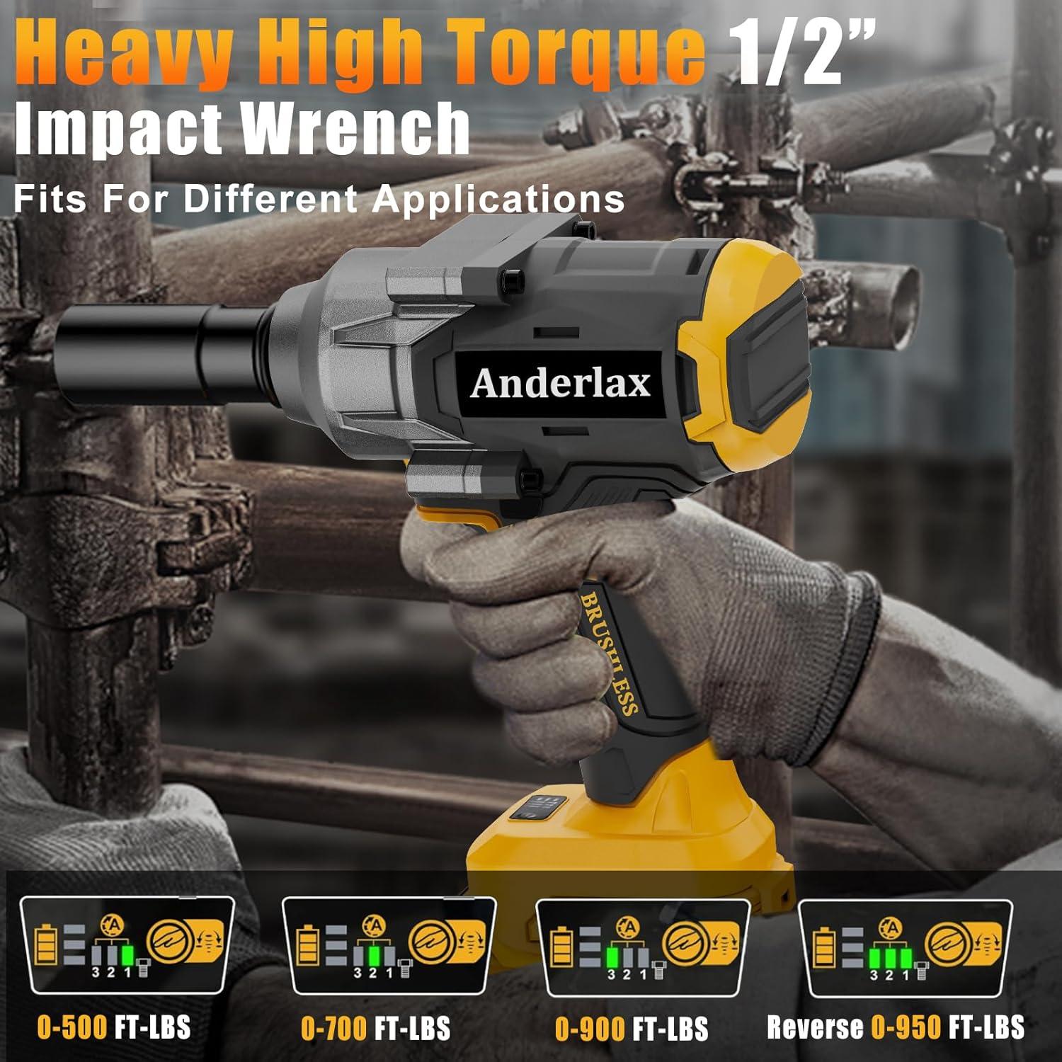 Llave de impacto inalámbrica 1/2" Anderlax 1200N.m 2400RPM