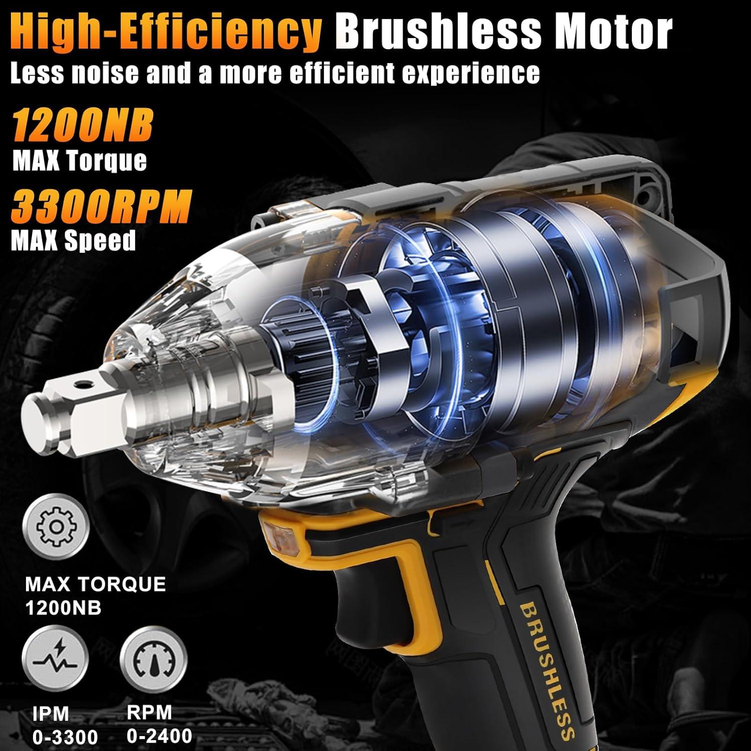 Llave de impacto inalámbrica 1/2" Anderlax 1200N.m 2400RPM