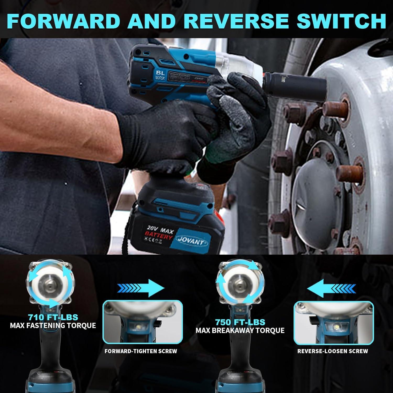 Llave de Impacto Inalámbrica JOVANT 20V 737 Pies Libras 5 Modos