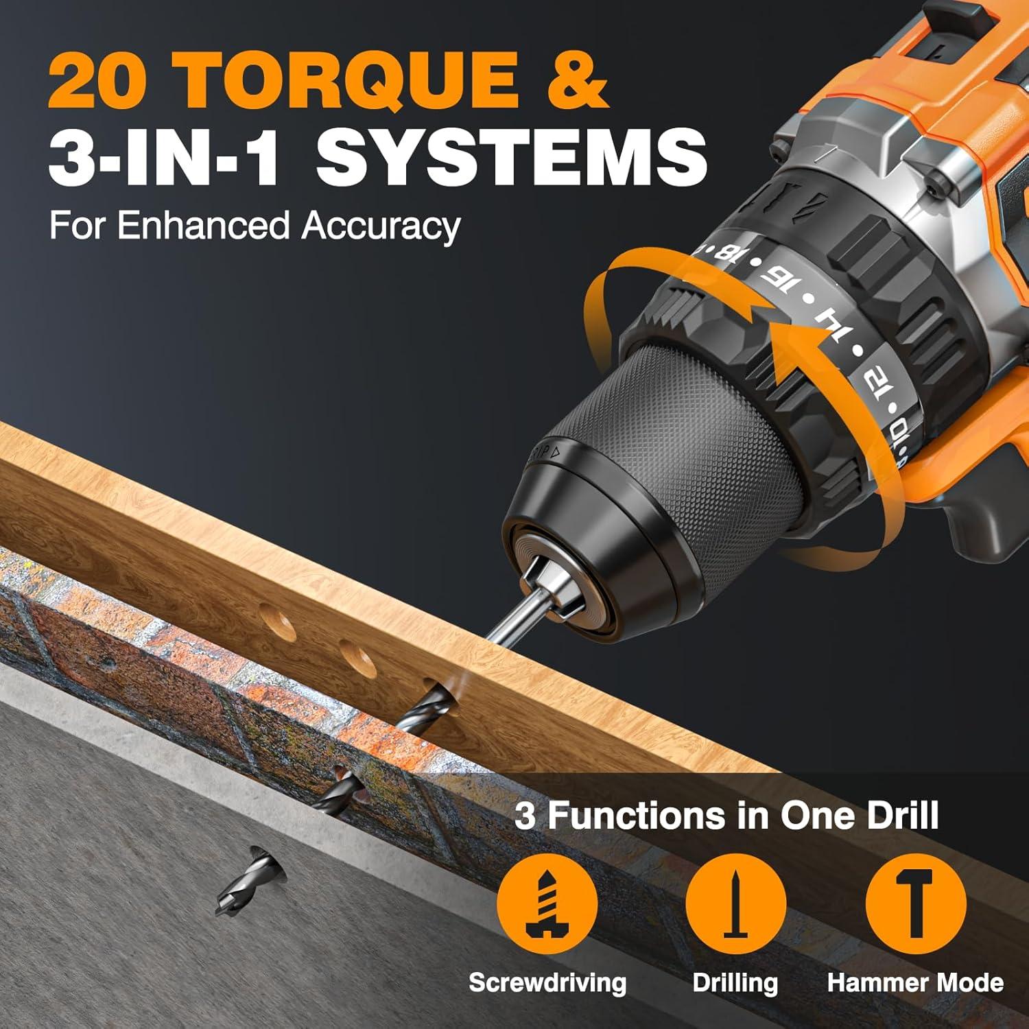 Taladro de Percusión Inalámbrico Alloyman 20V, 70.5 Nm, 2 Baterías
