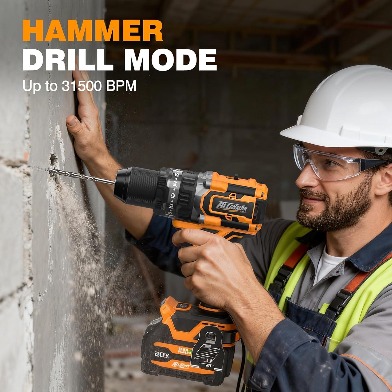 Taladro de Percusión Inalámbrico Alloyman 20V, 70.5 Nm, 2 Baterías