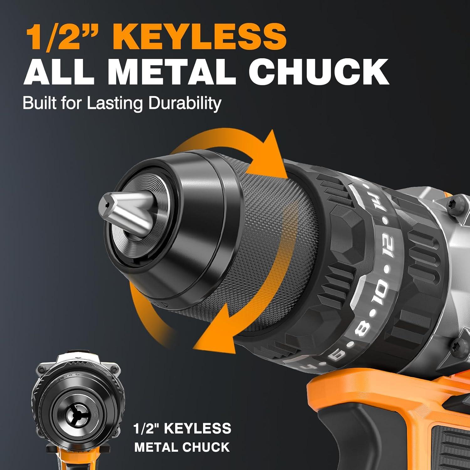 Taladro de Percusión Inalámbrico Alloyman 20V, 70.5 Nm, 2 Baterías