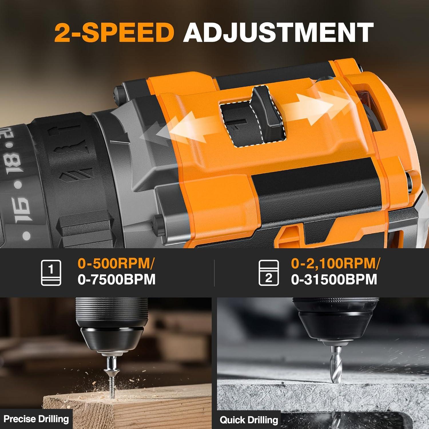 Taladro de Percusión Inalámbrico Alloyman 20V, 70.5 Nm, 2 Baterías