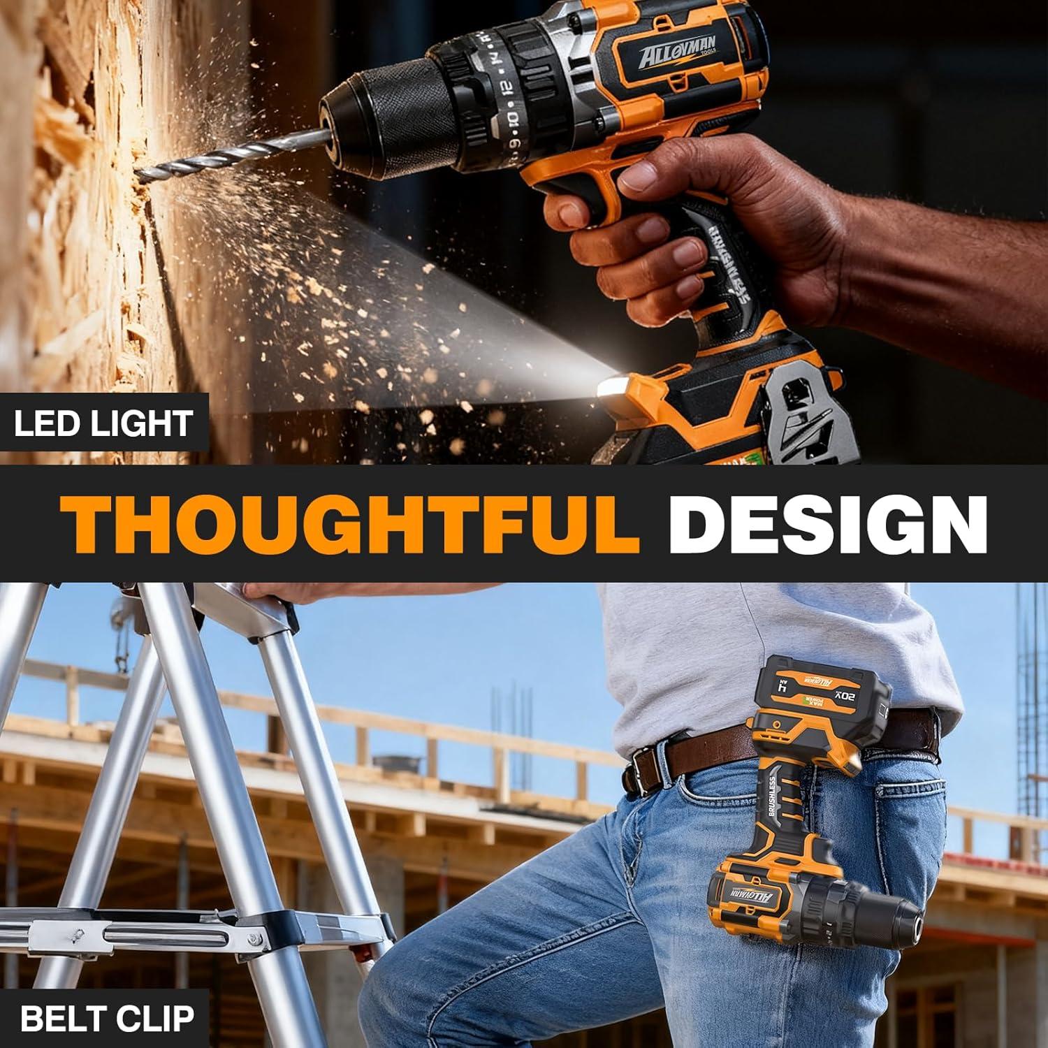 Taladro de Percusión Inalámbrico Alloyman 20V, 70.5 Nm, 2 Baterías