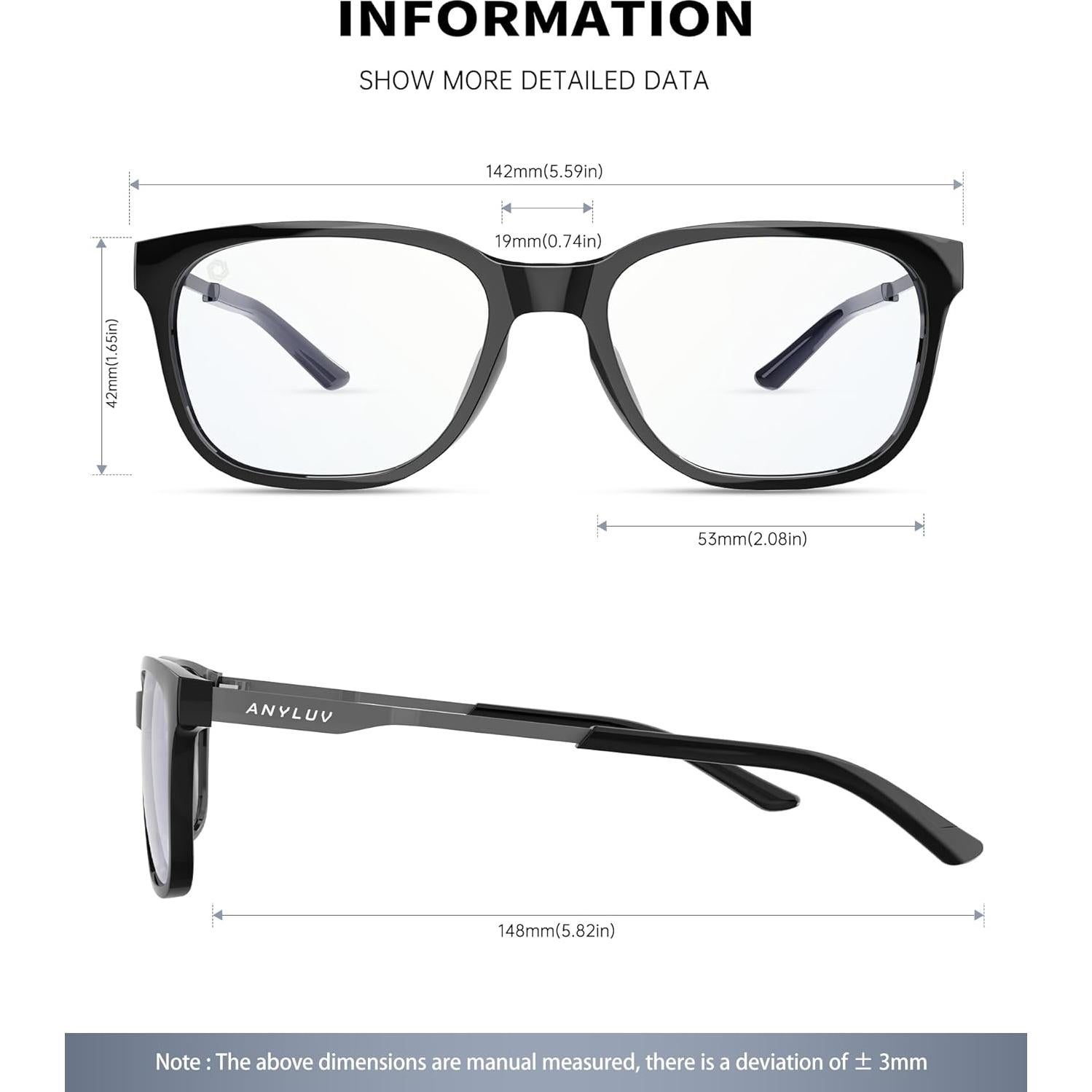 Gafas de luz azul ANYLUV para hombres - Modelo 114 - Anti-fatiga