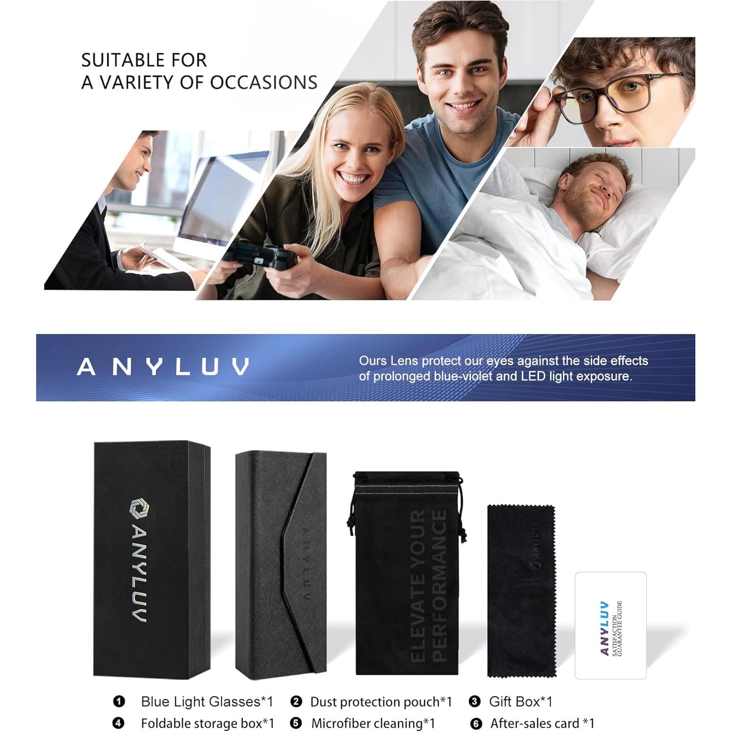 Gafas de luz azul ANYLUV para hombres - Modelo 114 - Anti-fatiga