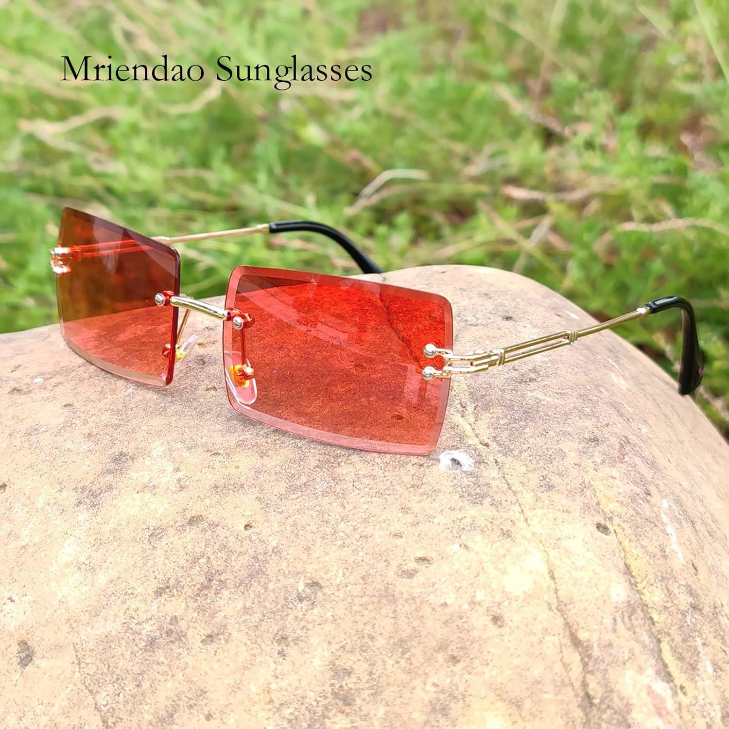 Gafas de sol rectangulares retro sin montura con lentes verdes