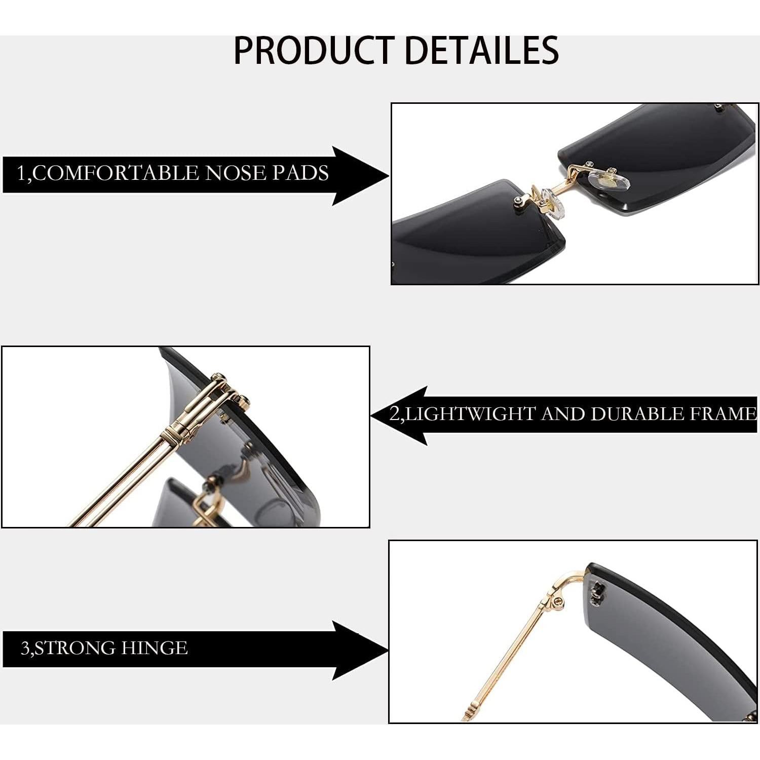 Gafas de sol rectangulares retro sin montura con lentes verdes