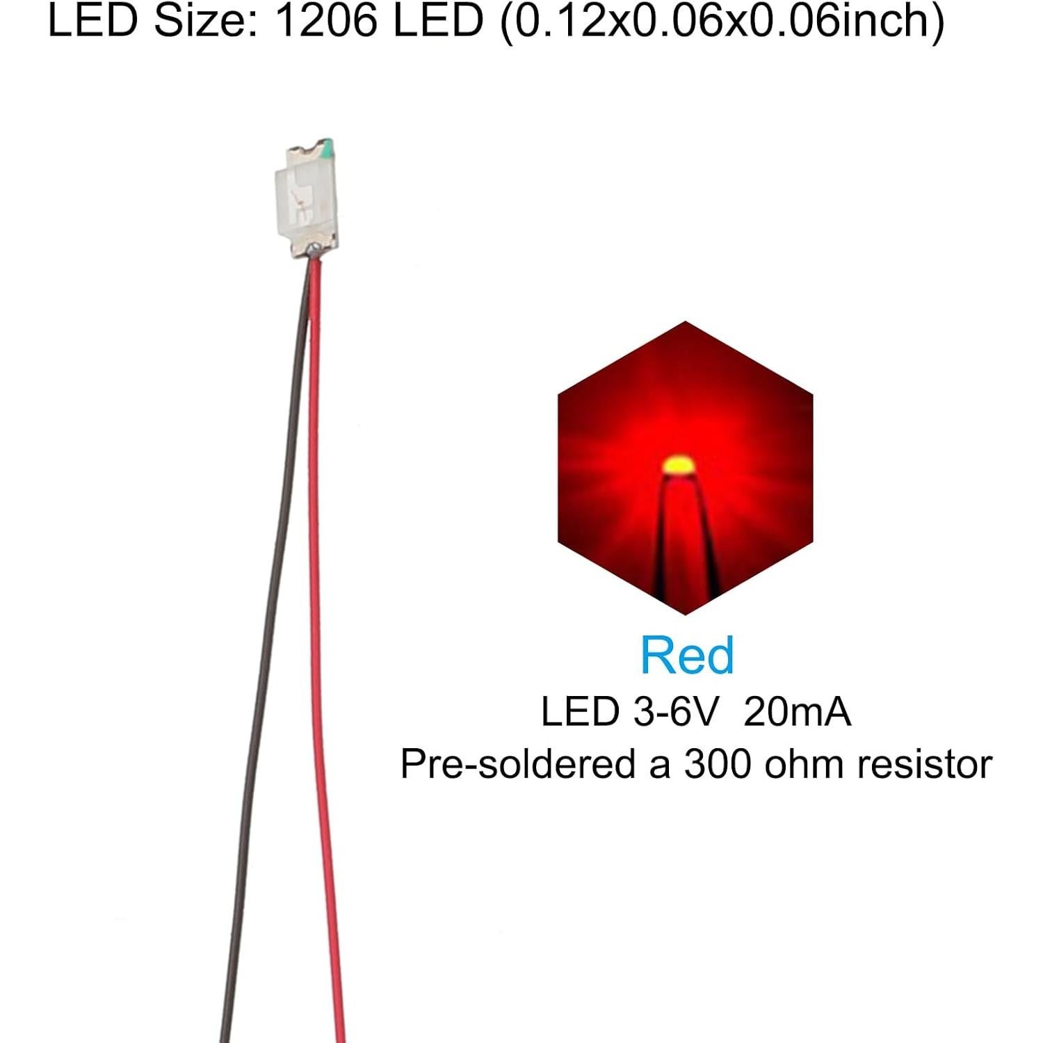 Micro LED Pre-cableado PATIKIL 1206 Rojo 12 Pcs 3-6V