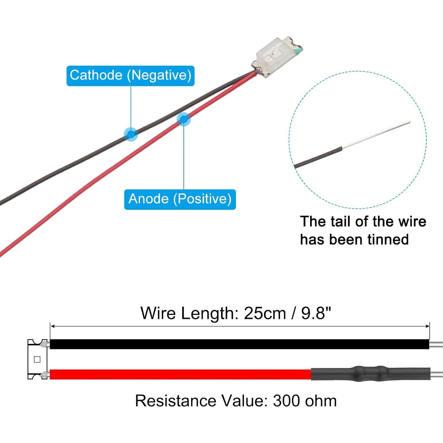 Micro LED Pre-cableado PATIKIL 1206 Rojo 12 Pcs 3-6V