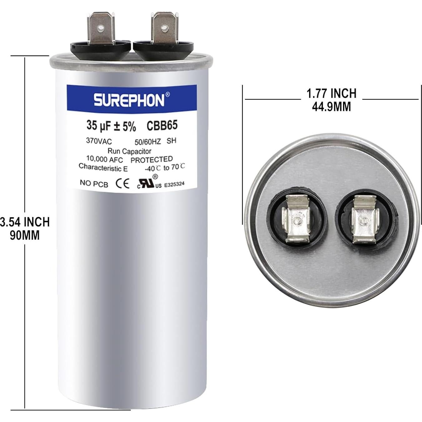 Capacitor SUREPHON 35uF 370V/440V CBB65B para Aire Acondicionado