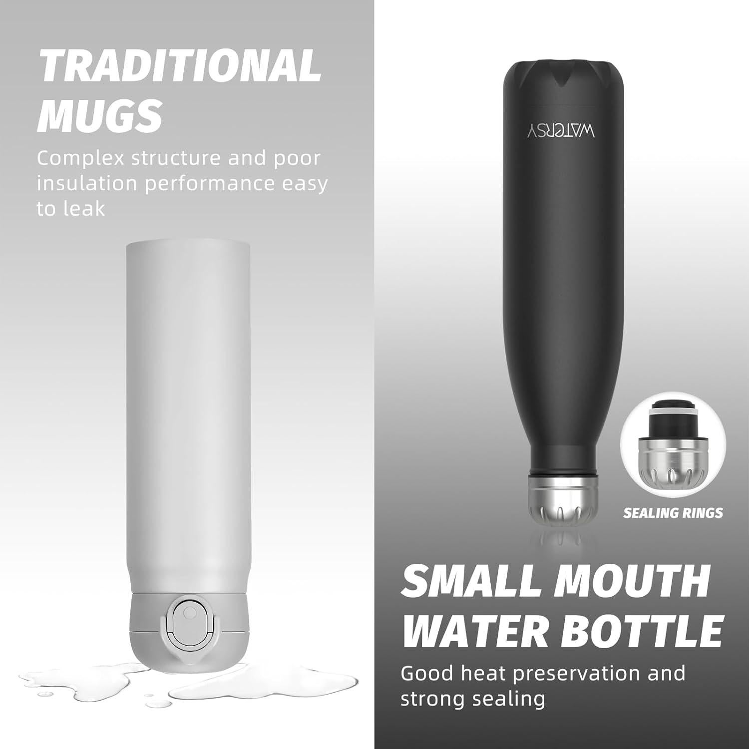 Botella de Agua Aislada WATERSY 500ml Acero Inoxidable Negra