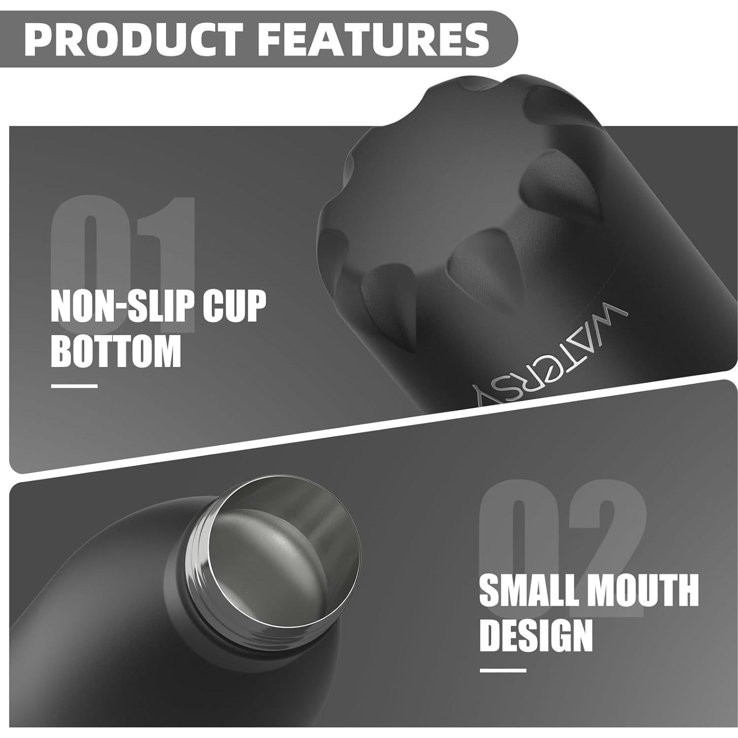 Botella de Agua Aislada WATERSY 500ml Acero Inoxidable Negra