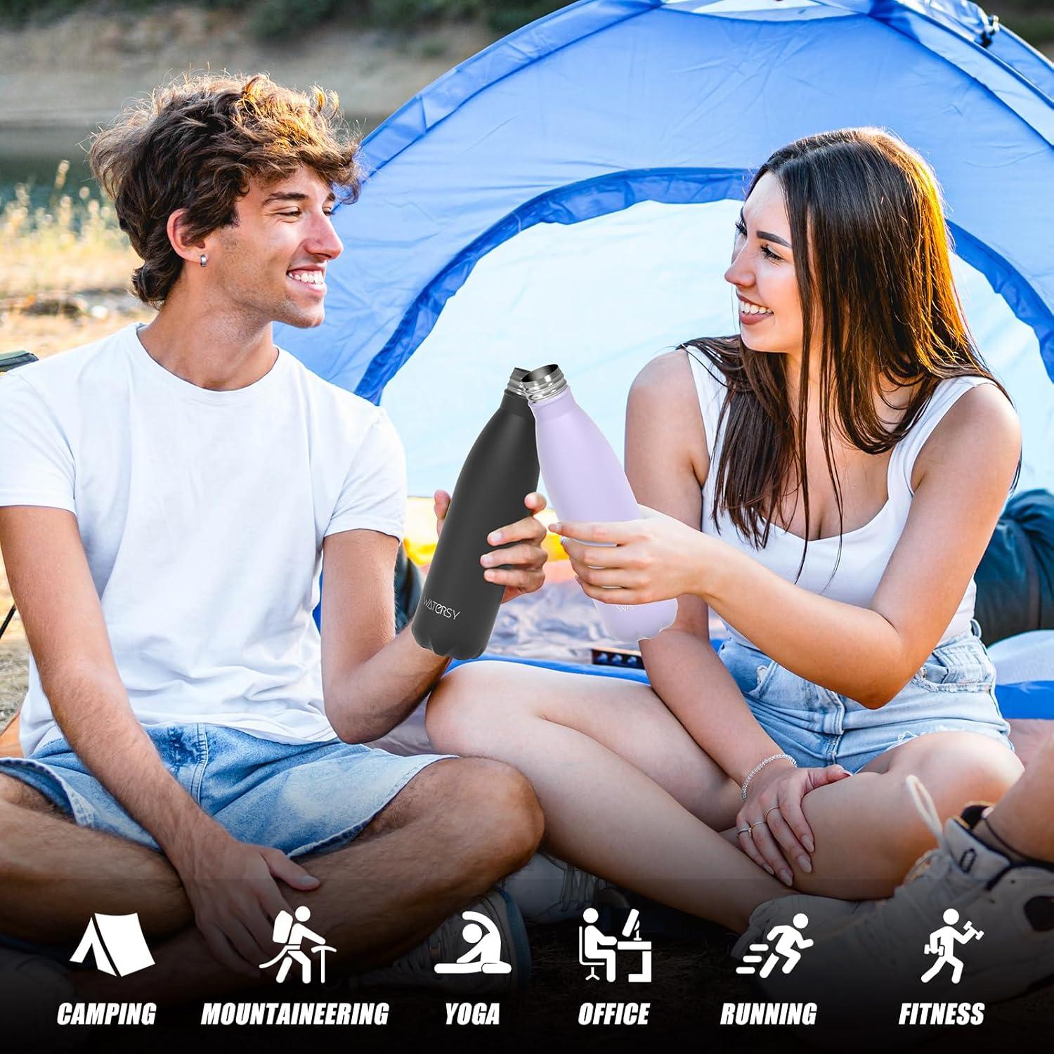 Botella de Agua Aislada WATERSY 500ml Acero Inoxidable Negra