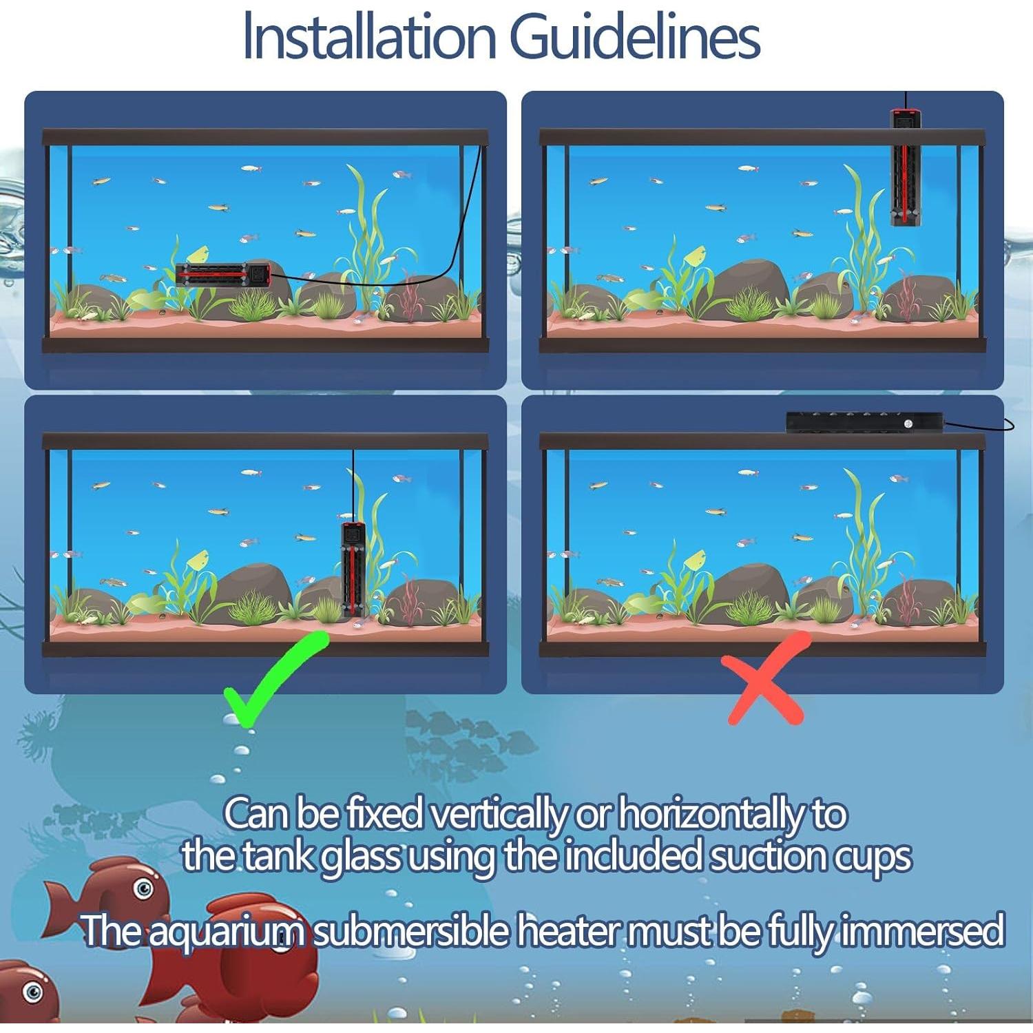 Calentador de Acuario Buinto 1200W Sumergible con Control LED