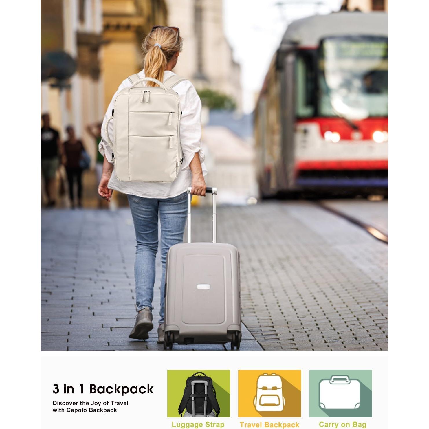 Mochila de Viaje Capolo Unisex 15.6" Impermeable Beige