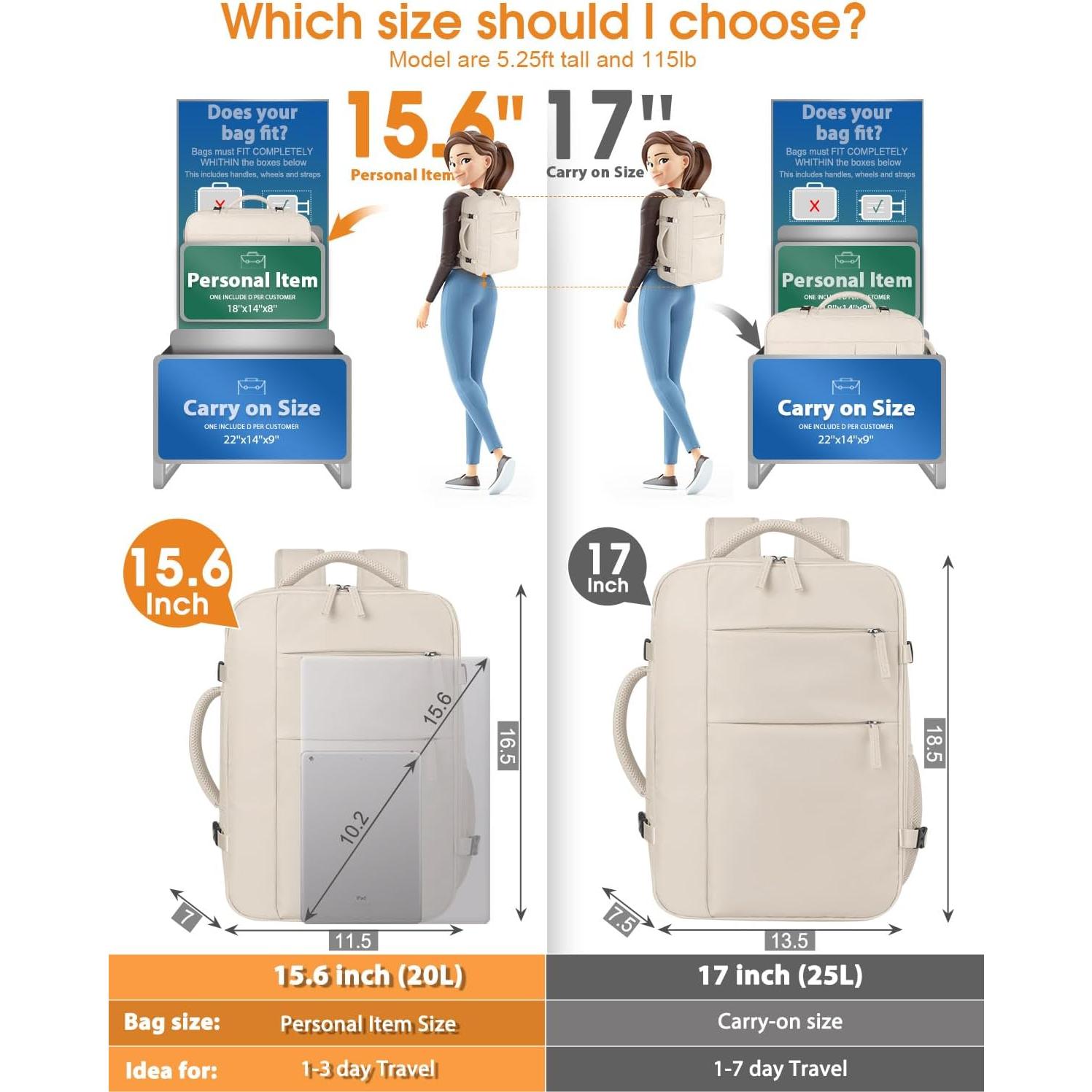 Mochila de Viaje Capolo Unisex 15.6" Impermeable Beige