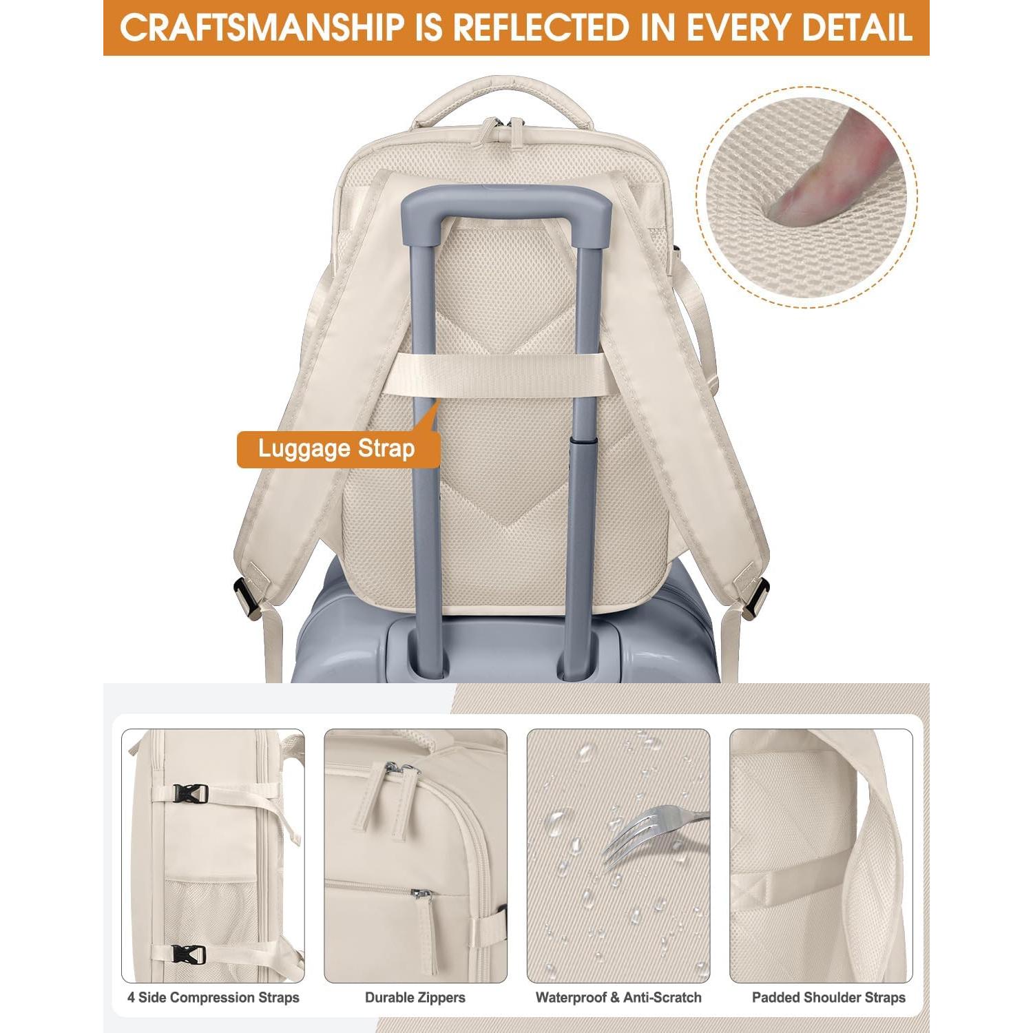 Mochila de Viaje Capolo Unisex 15.6" Impermeable Beige