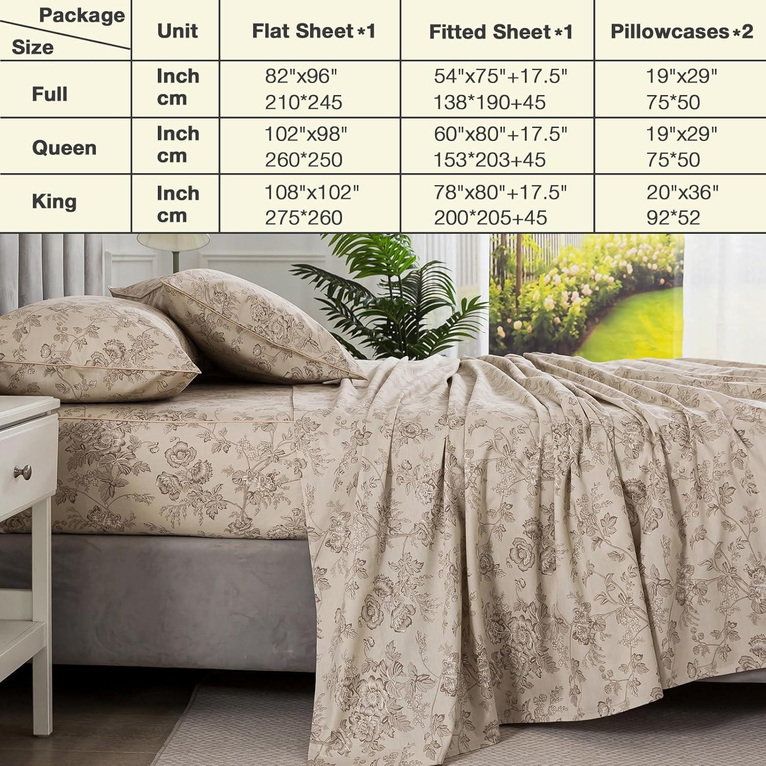 Juego de Sábanas Florales Beige Puralens Completo 100% Algodón