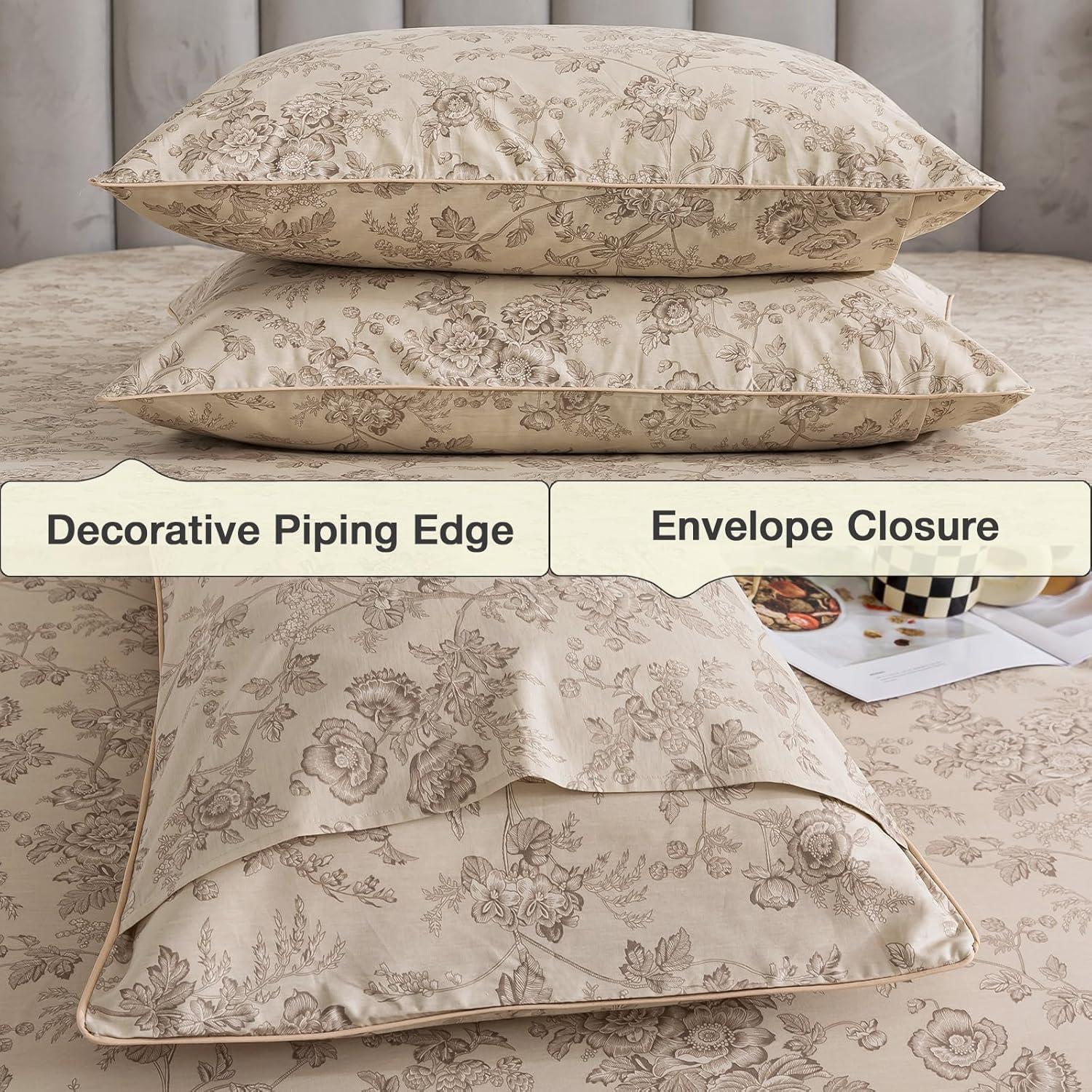 Juego de Sábanas Florales Beige Puralens Completo 100% Algodón