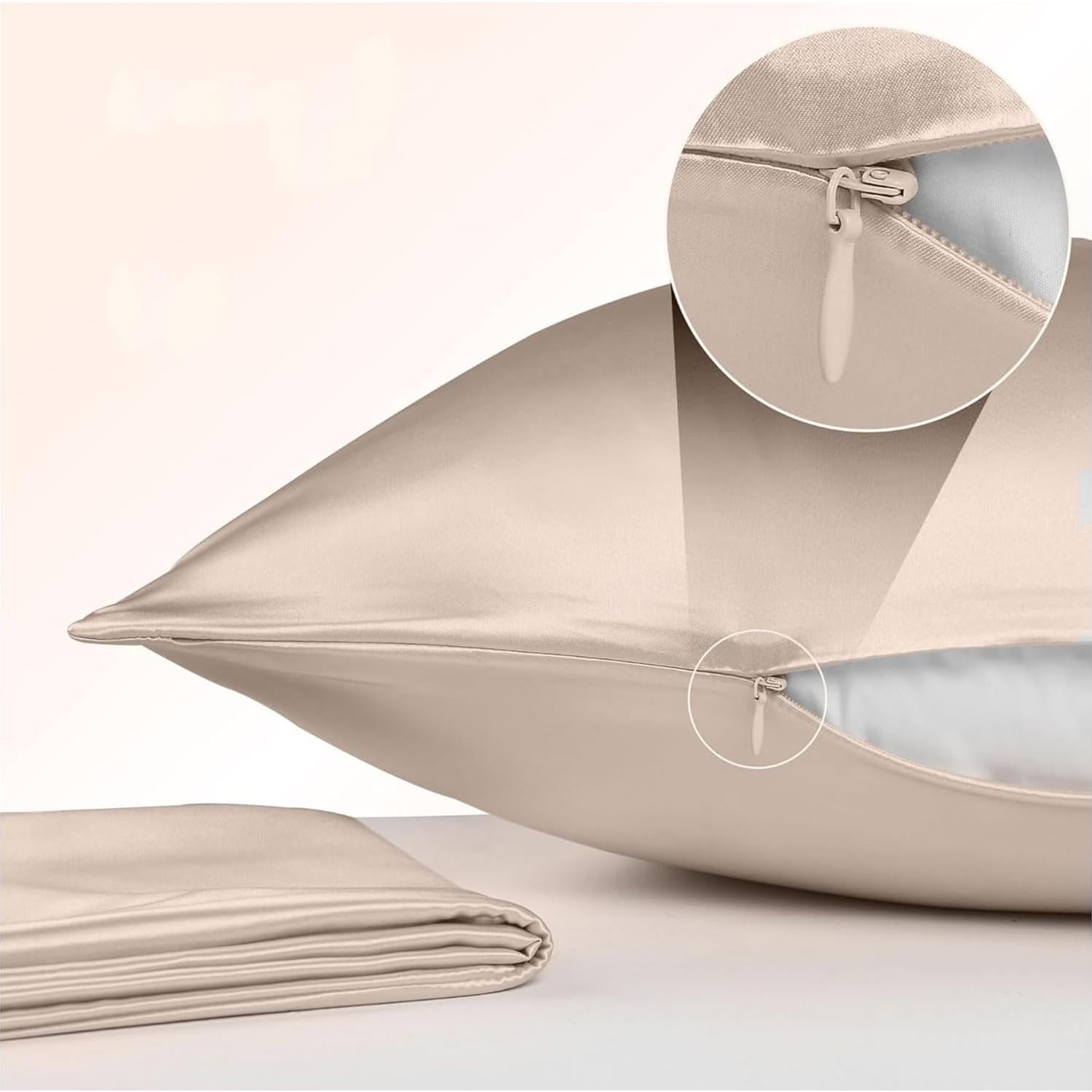 Funda de Almohada de Seda ROSEWARD Beige 50x66cm Hipoalergénica