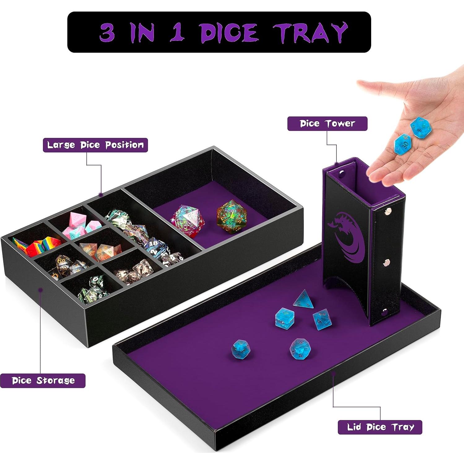 Bandeja de Lanzamiento de Dados DNDND 3 en 1 Terciopelo Púrpura