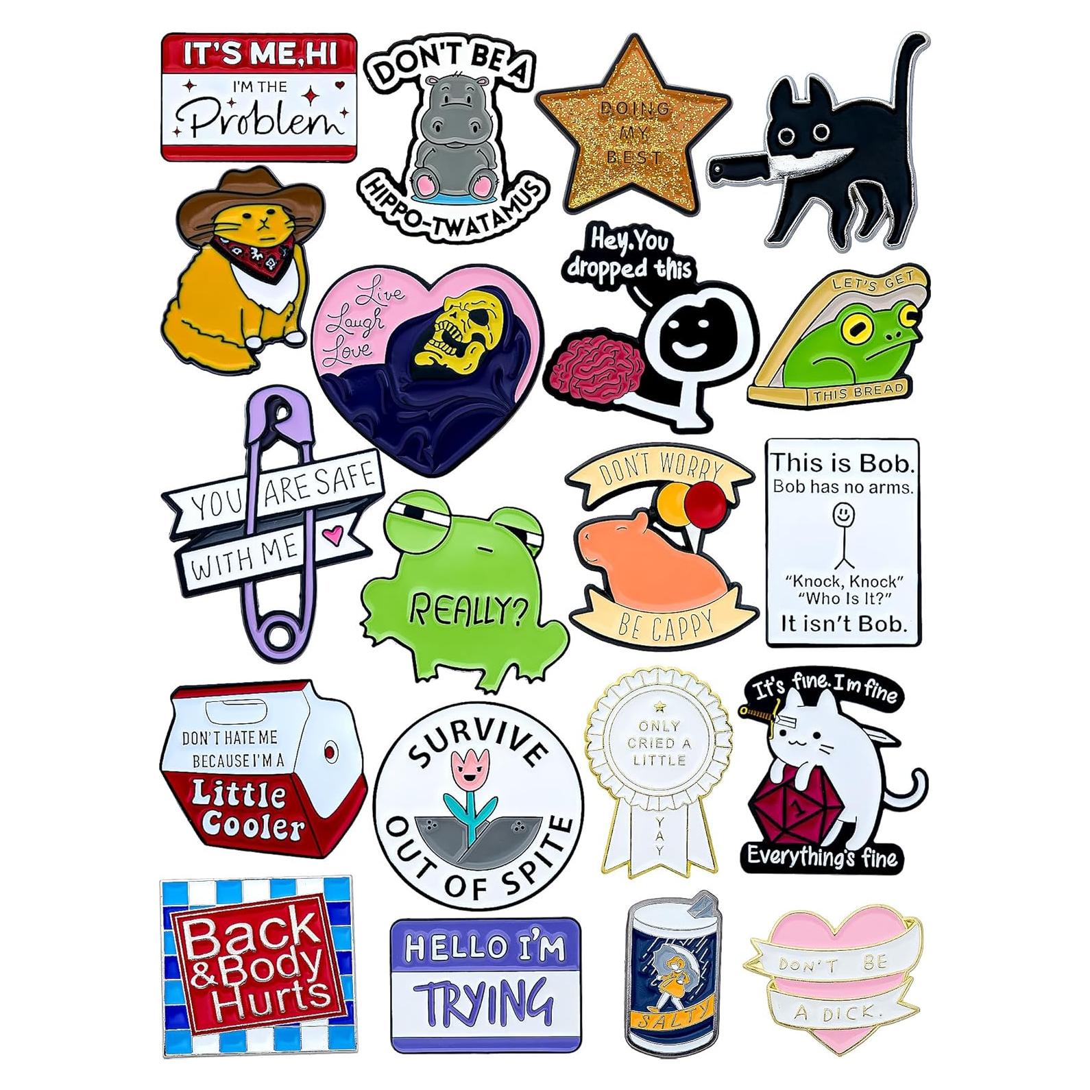 Conjunto de 20 Pines de Esmalte Divertidos - Regalo Creativo