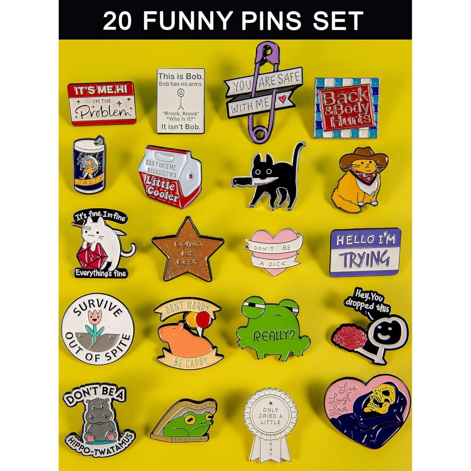 Conjunto de 20 Pines de Esmalte Divertidos - Regalo Creativo