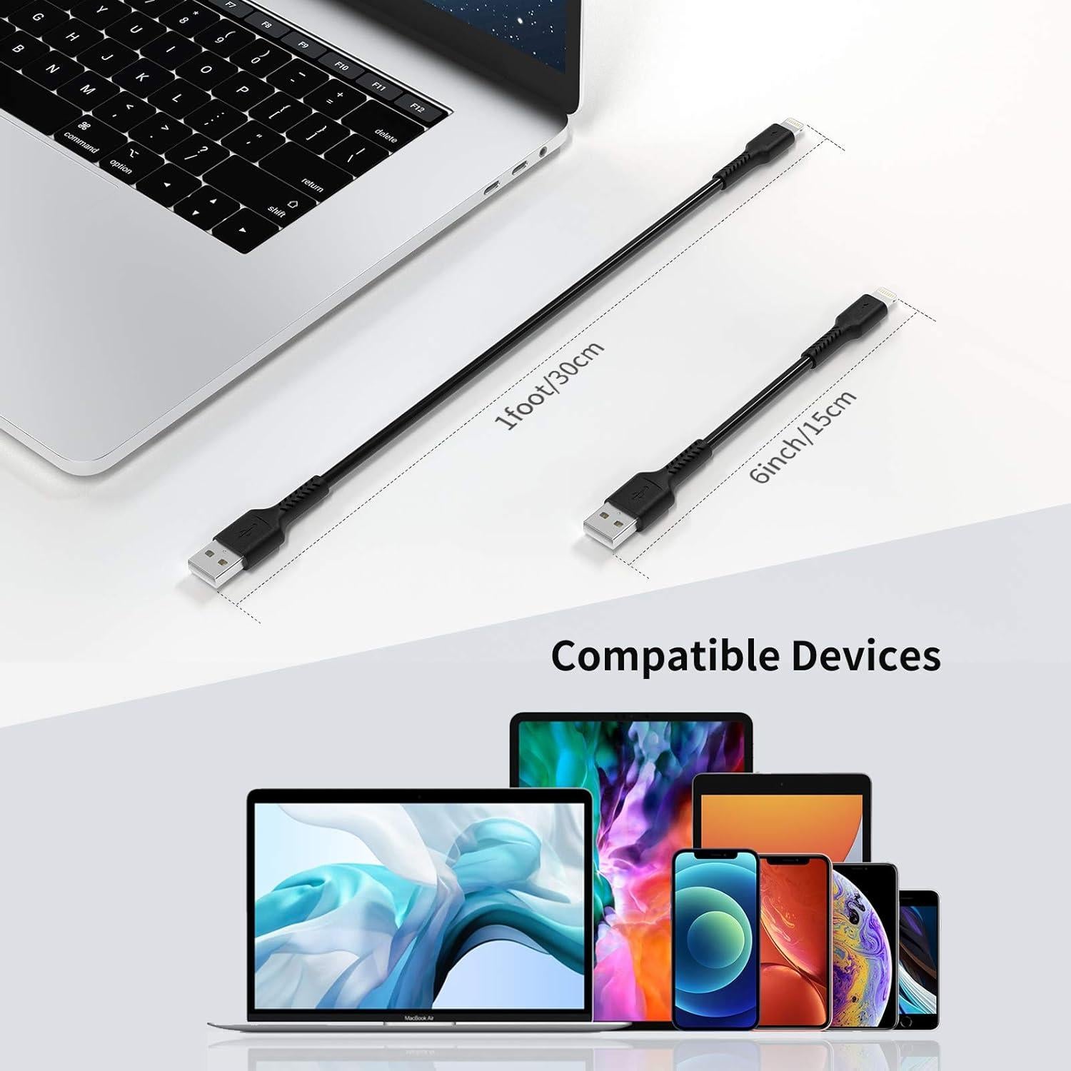 Cable USB a Lightning 15 cm ULIFTUS 5Pack Carga Rápida