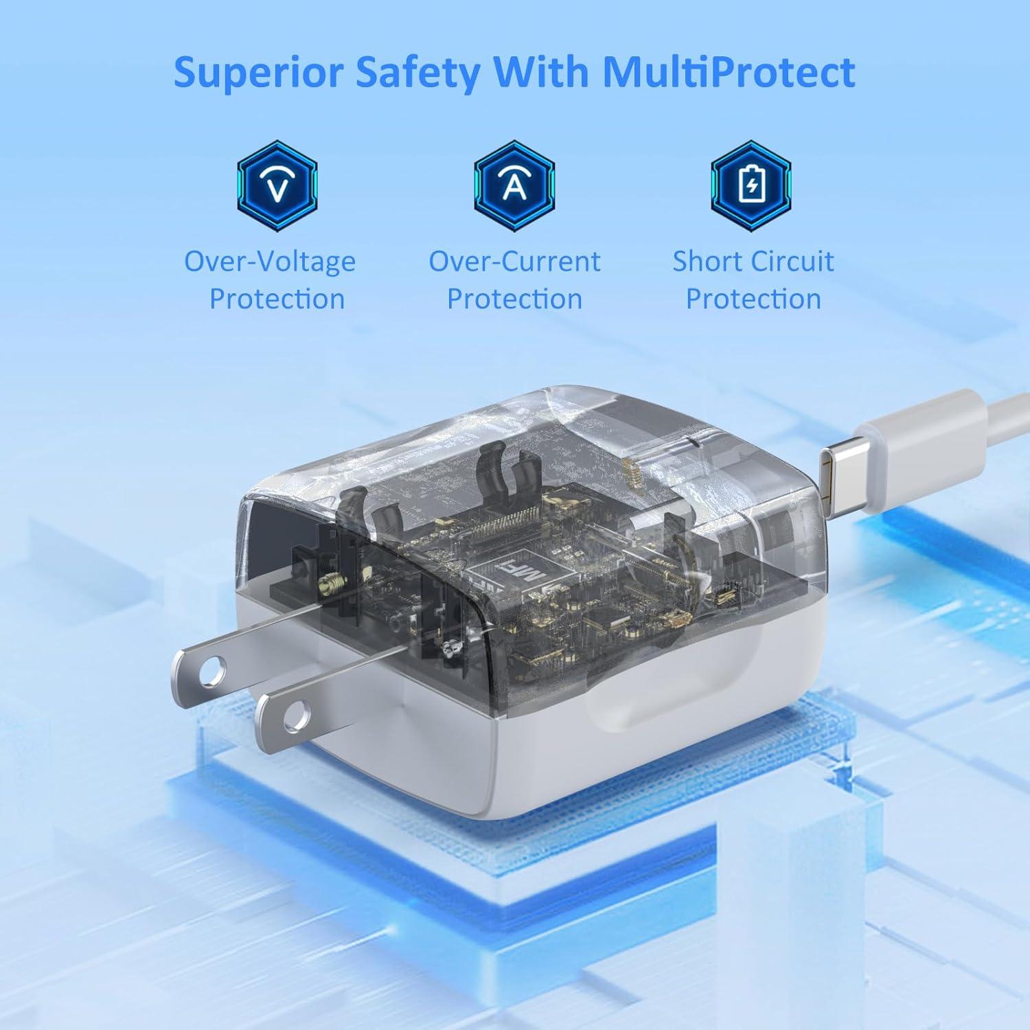 Cargador USB C Rápido 25W QUZUDN + 2 Cables 1.83m