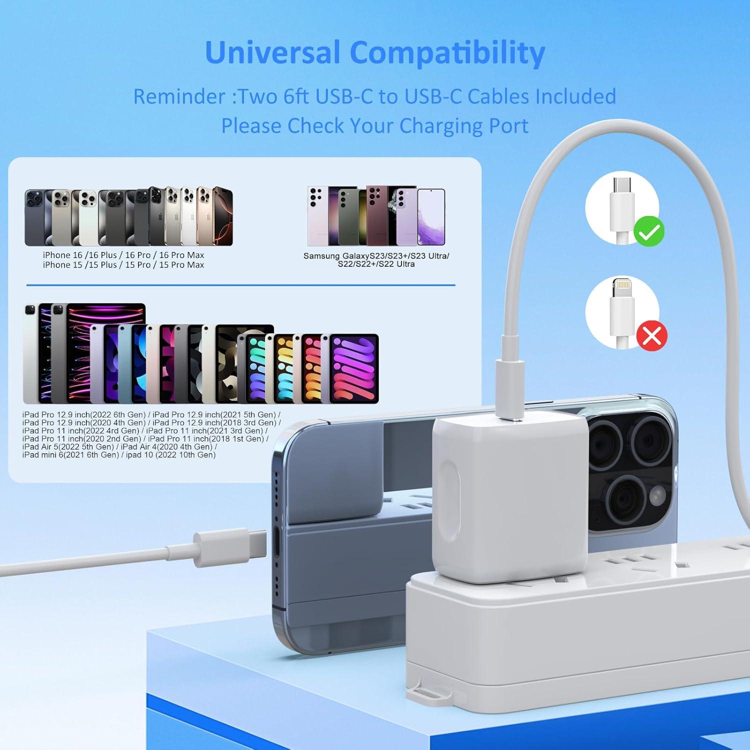 Cargador USB C Rápido 25W QUZUDN + 2 Cables 1.83m