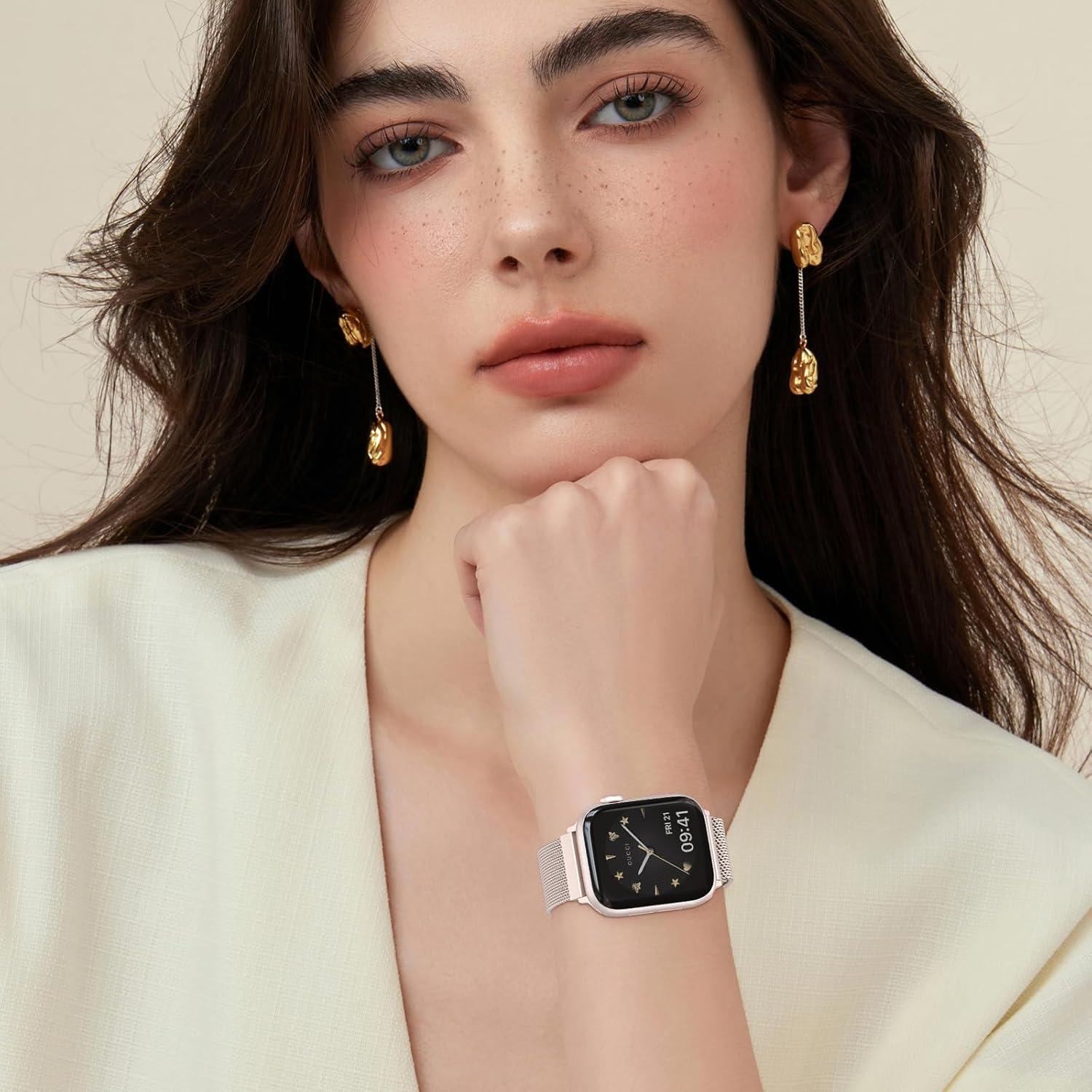 Correa de Malla de Acero Inoxidable OULUOQI para Apple Watch 38-49mm