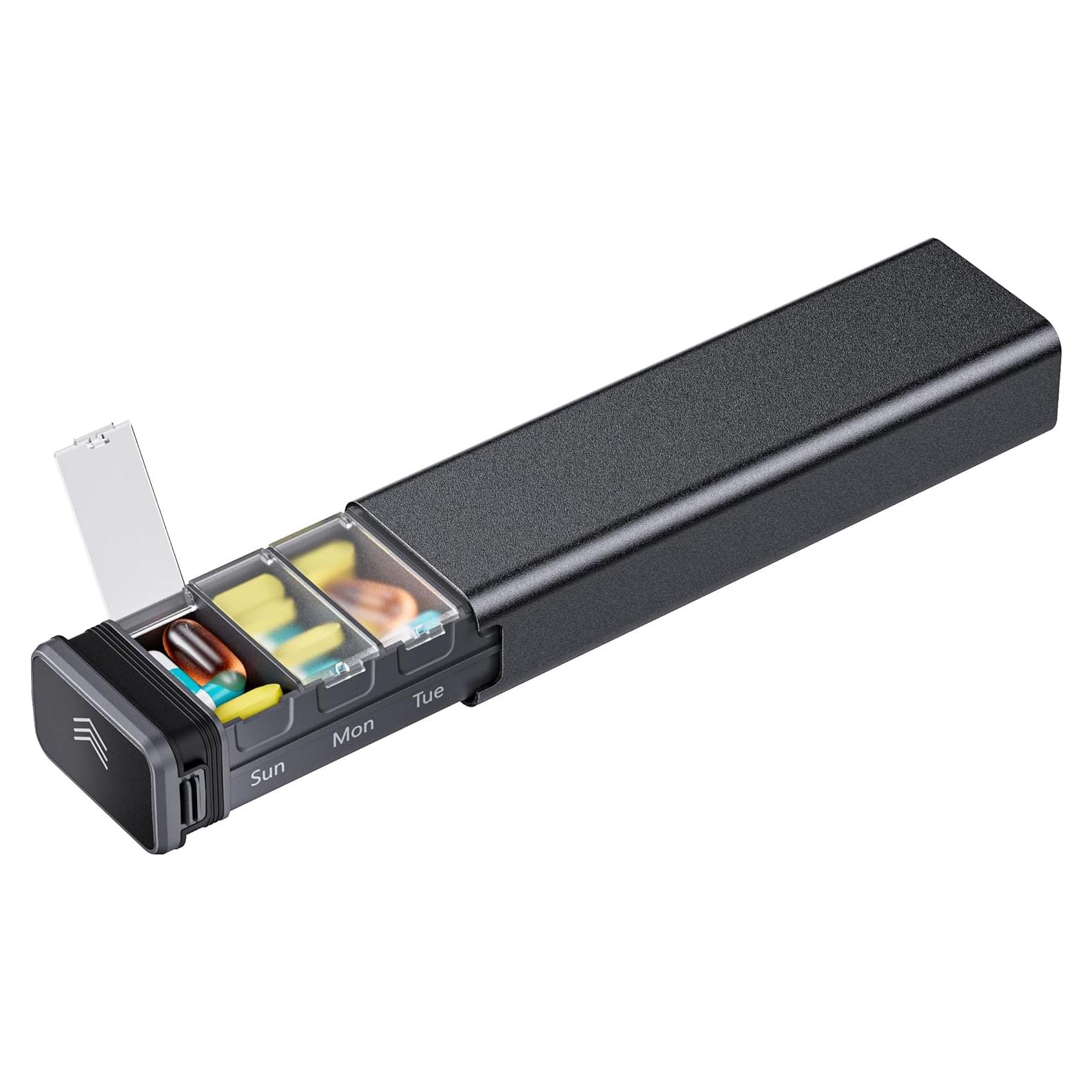 Organizador de Pastillas Semanal Kursoaya Aluminio Negro 7 Días