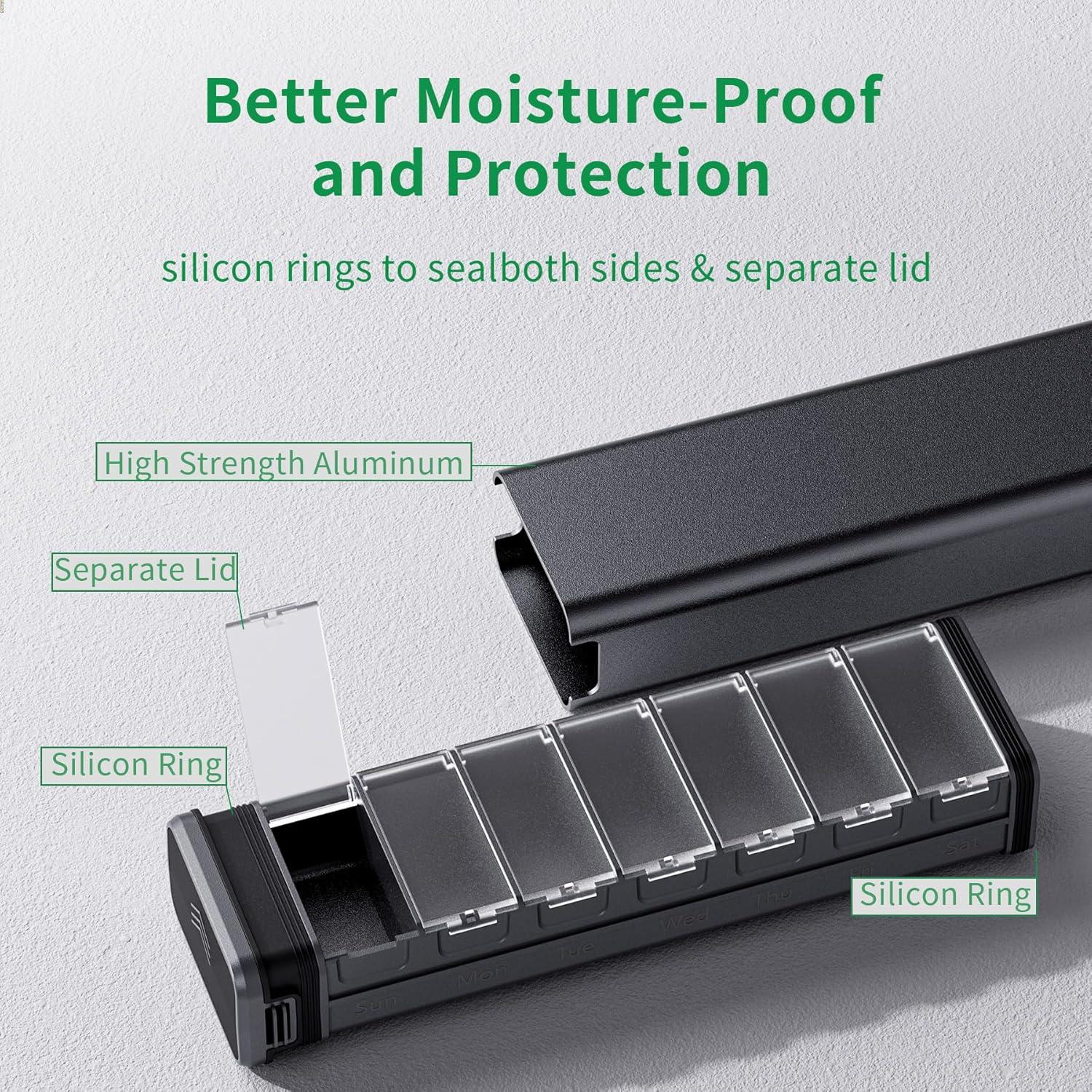 Organizador de Pastillas Semanal Kursoaya Aluminio Negro 7 Días