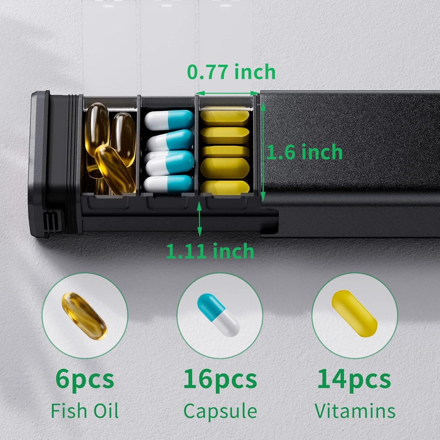 Organizador de Pastillas Semanal Kursoaya Aluminio Negro 7 Días